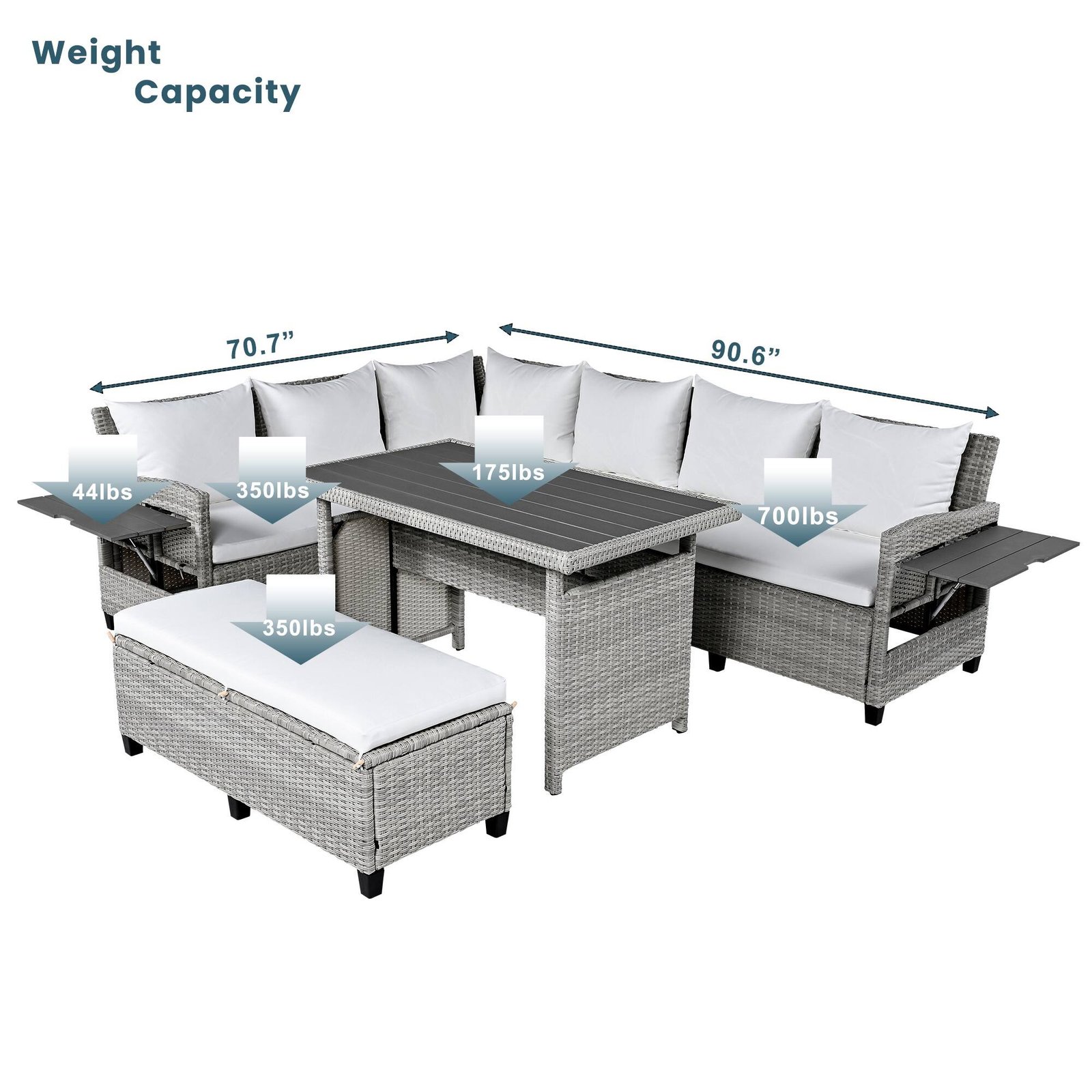 5-Piece L-Shaped Garden Furniture with Extendable Side Tables & Dining Table by Leisure Zone - Image 11