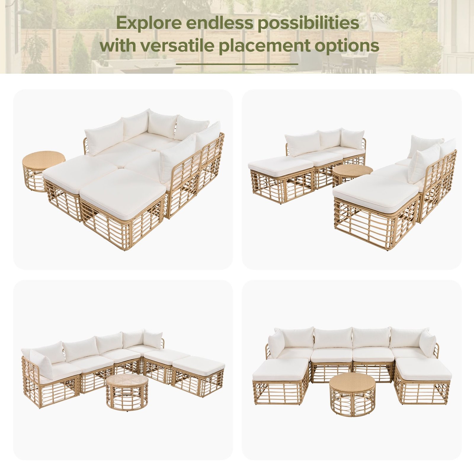 7-Piece Modular All-Weather Rattan Sectional Set with Round Woven Coffee Table by Leisure Zone - Image 8