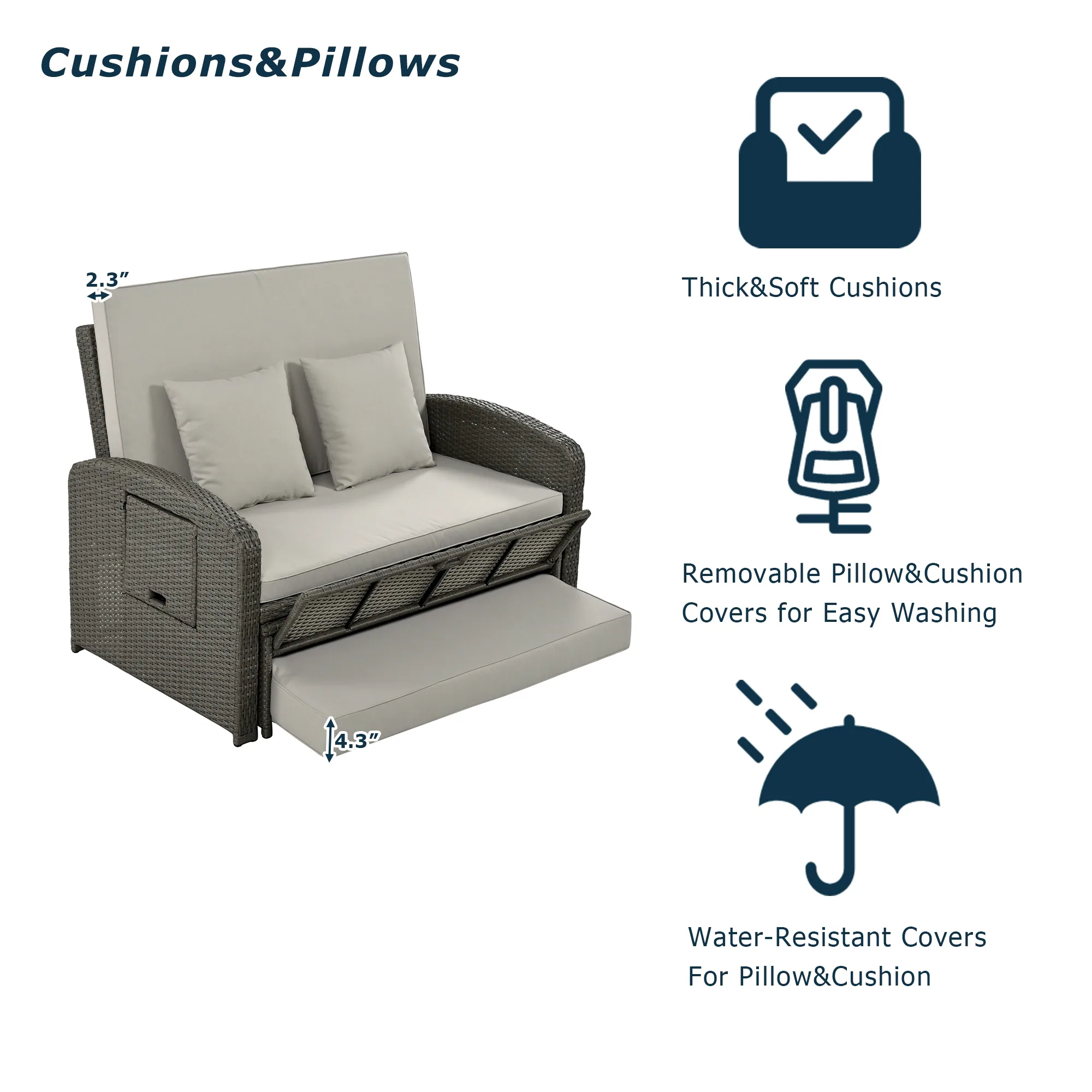 2-Person Reclining Daybed with Adjustable Back & Cushions by Leisure Zone - Image 16