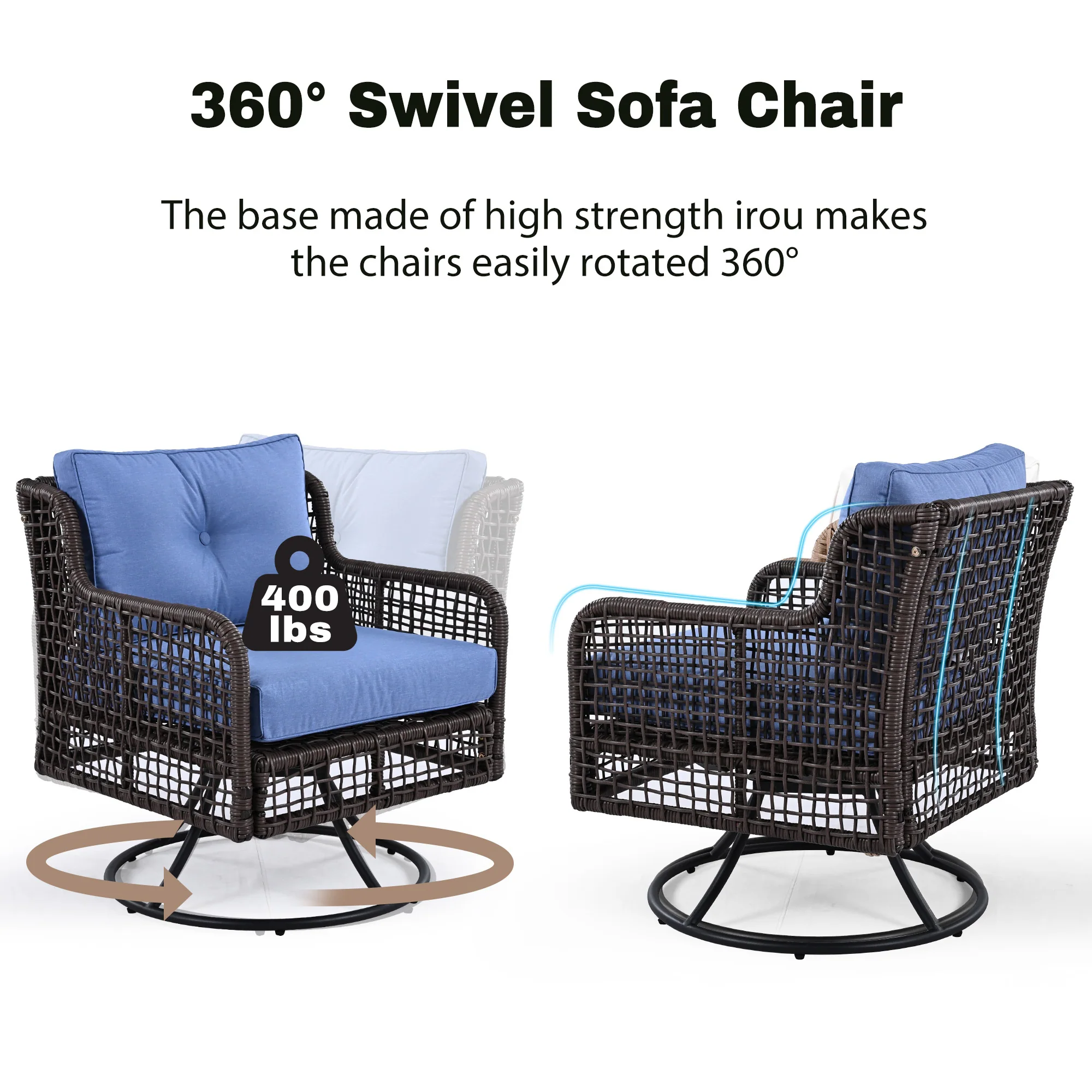 Leisure Zone 4-Piece Outdoor Patio Set with 360° Swivel Lounge Chairs - Image 16