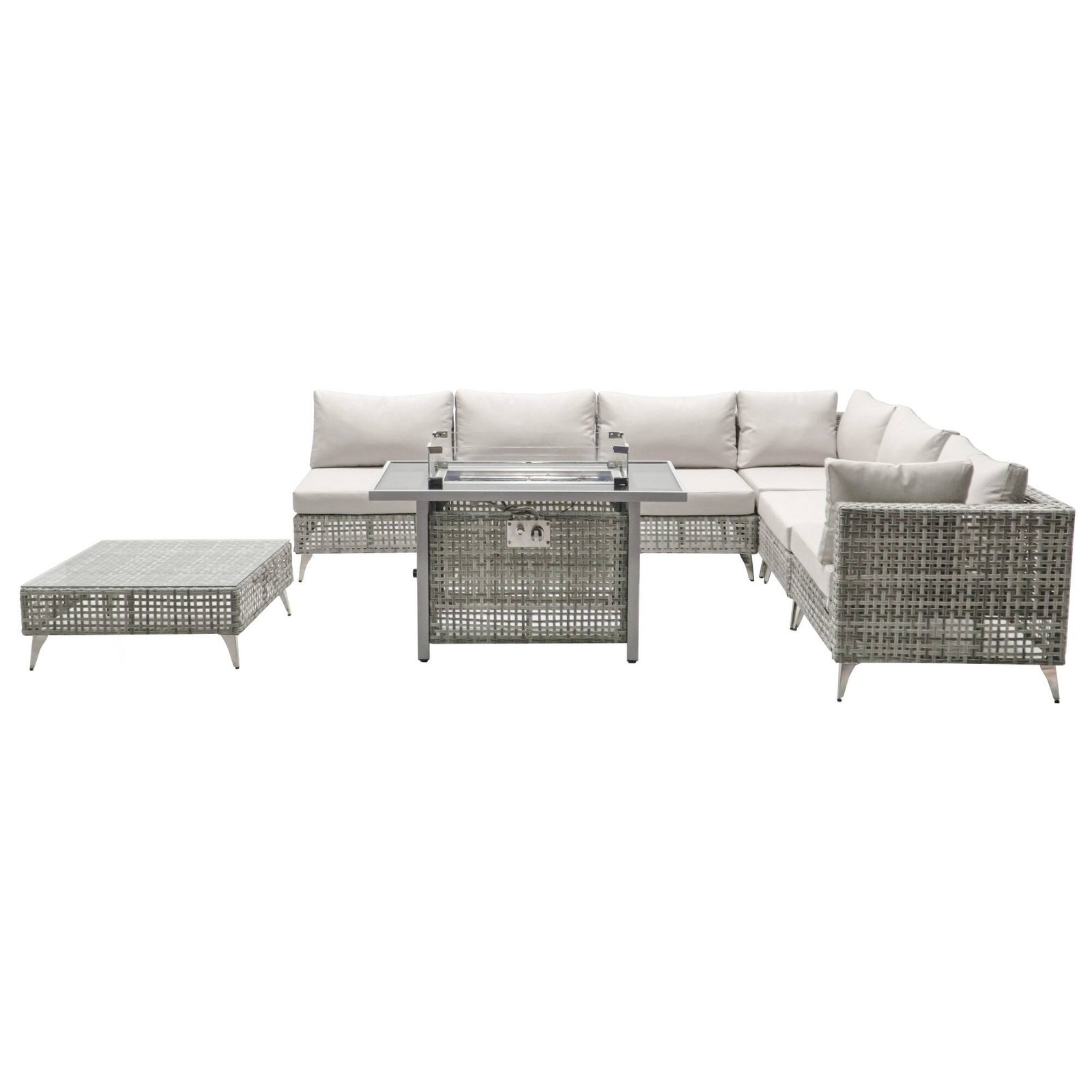 8-Piece Outdoor Patio Furniture Set with 60,000 BTU Propane Fire Pit Table by Leisure Zone - Image 4