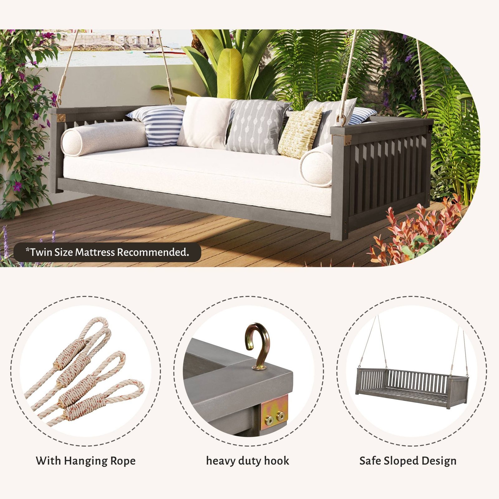 Minimalist Twin Size Garden Swing Bed by Leisure Zone - Image 19