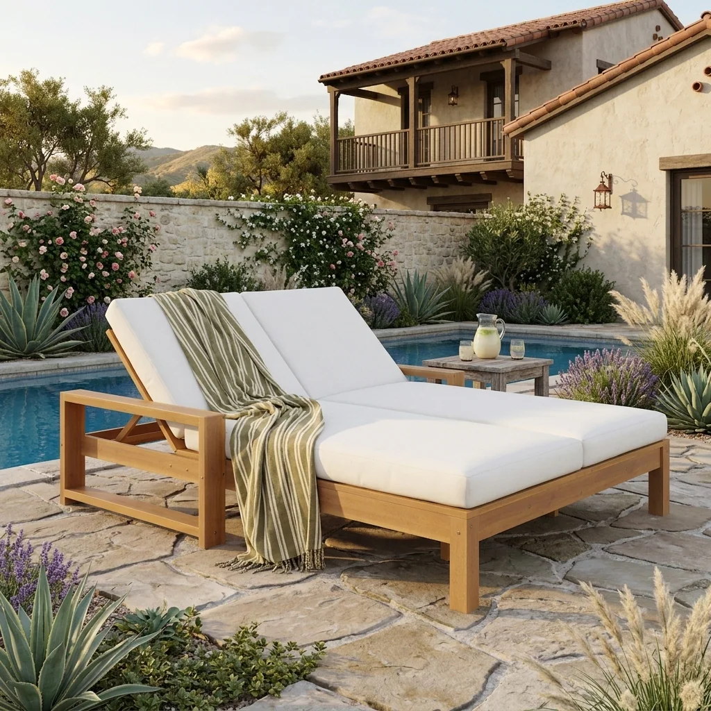 Outdoor Double Chaise Lounge Chair with Dual 5-Position Backrests by Leisure Zone - Image 2