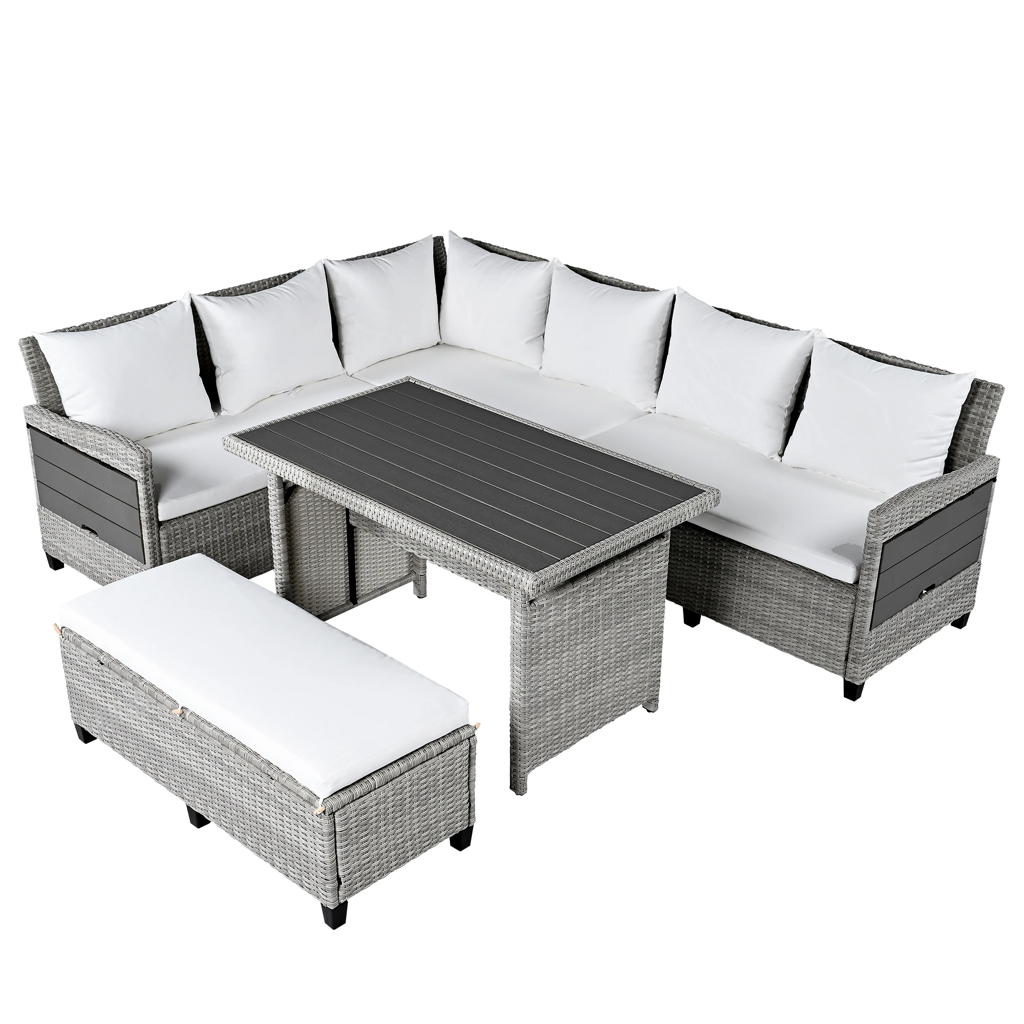 5-Piece L-Shaped Garden Furniture with Extendable Side Tables & Dining Table by Leisure Zone - Image 3