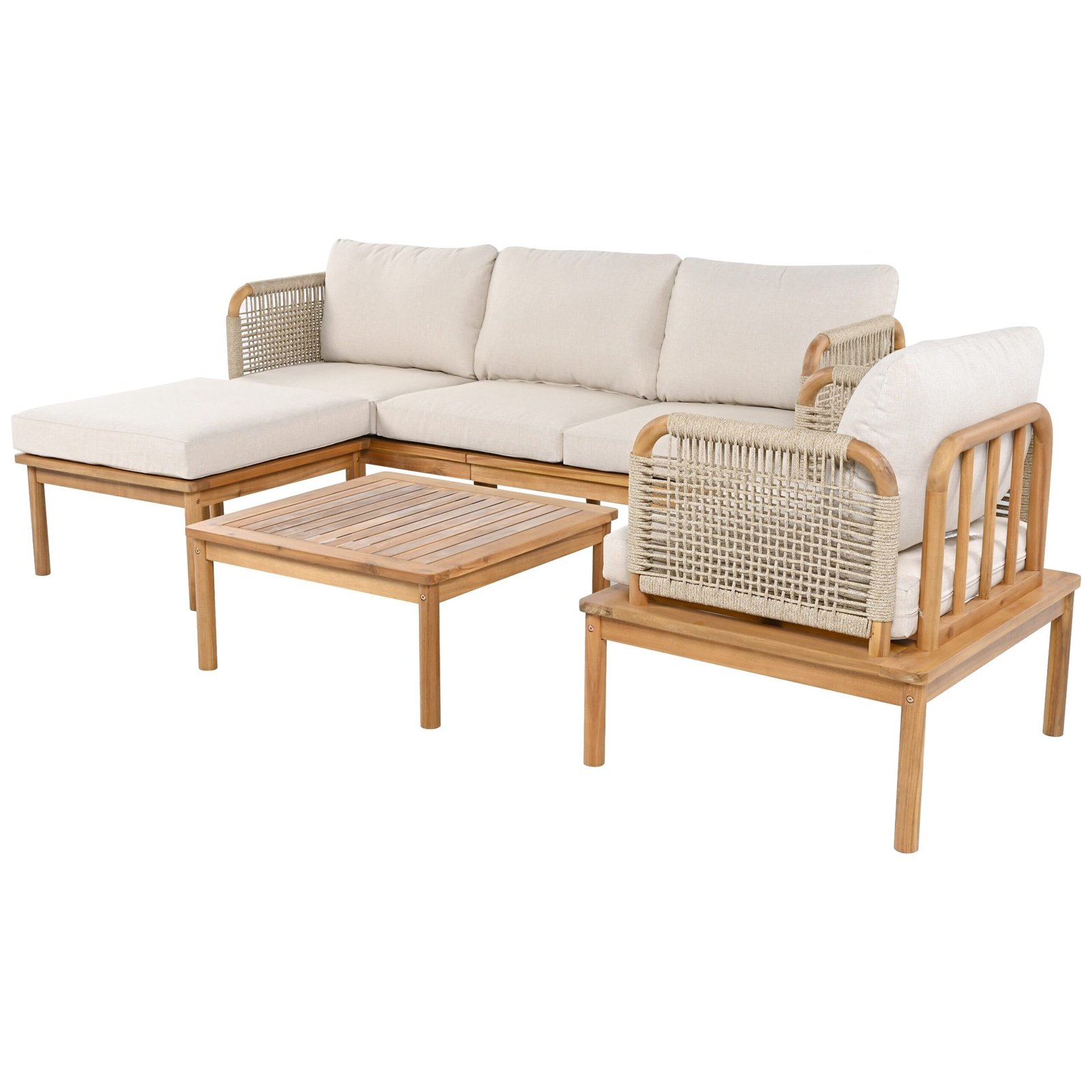 Acacia Wood Patio Sofa Set with Handwoven Rope Arms by Leisure Zone - Image 26