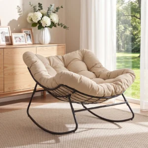 Oversized Blue Papasan Rocking Chair with Cushions for Indoor & Outdoor