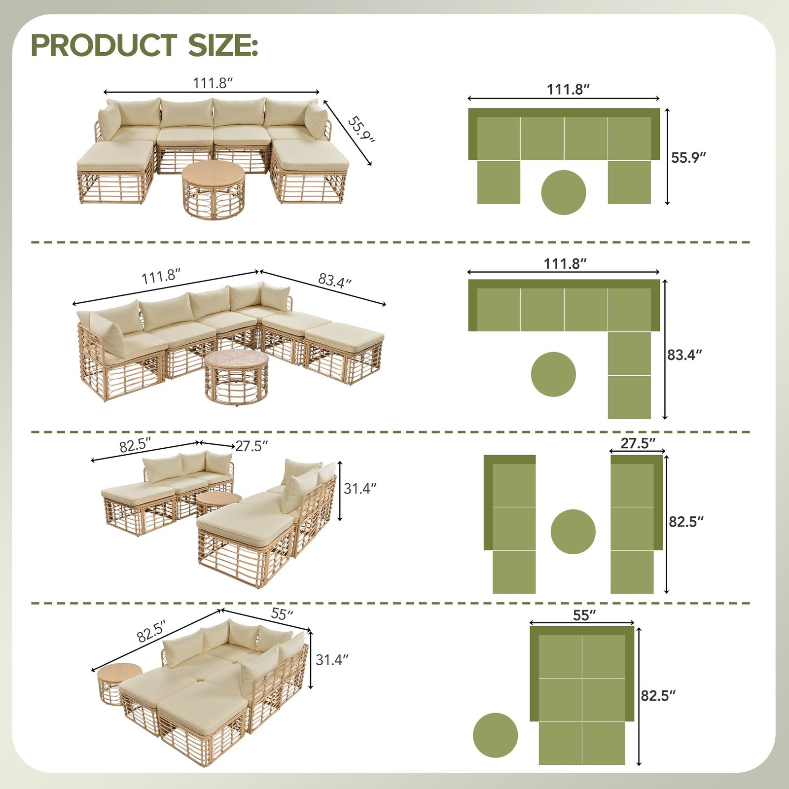 7-Piece Modular All-Weather Rattan Sectional Set with Round Woven Coffee Table by Leisure Zone - Image 23