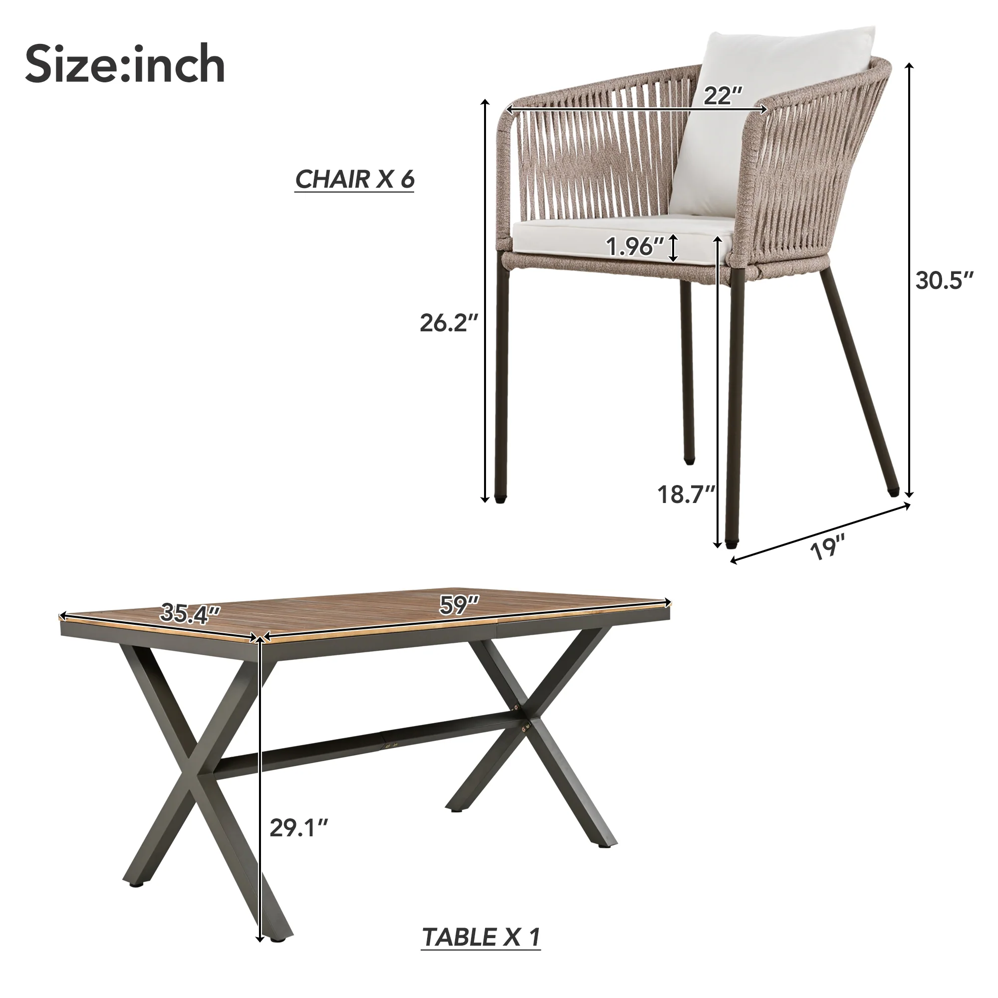 7-Piece Patio Dining Set with Acacia Wood Table and Ergonomically Designed Chairs by Leisure Zone - Image 11