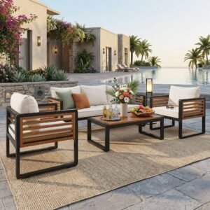 4-Piece Outdoor Conversation Set with Removable Cushions by Leisure Zone