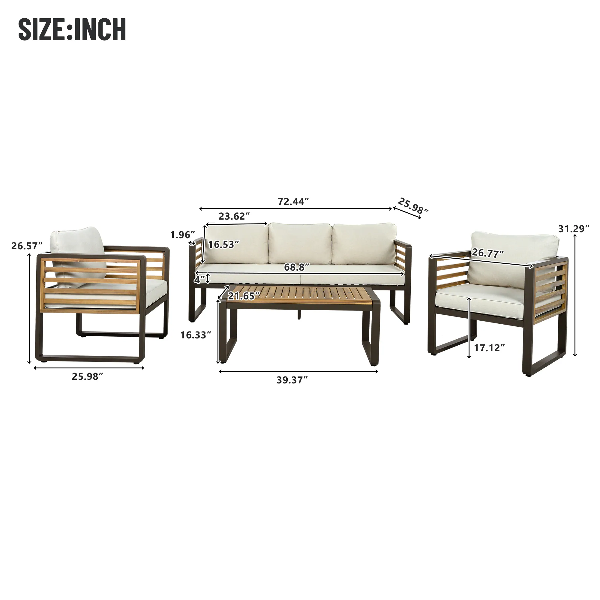 4-Piece Outdoor Conversation Set with Removable Cushions by Leisure Zone - Image 45