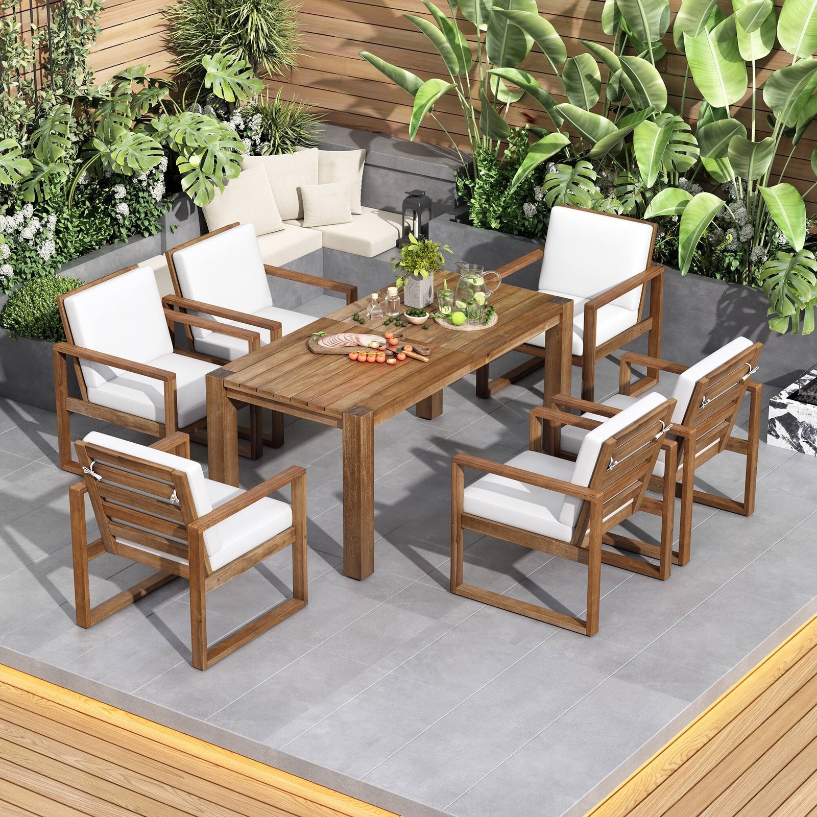Acacia Wood Patio Table & Chairs with Cushions by Leisure Zone - Image 2