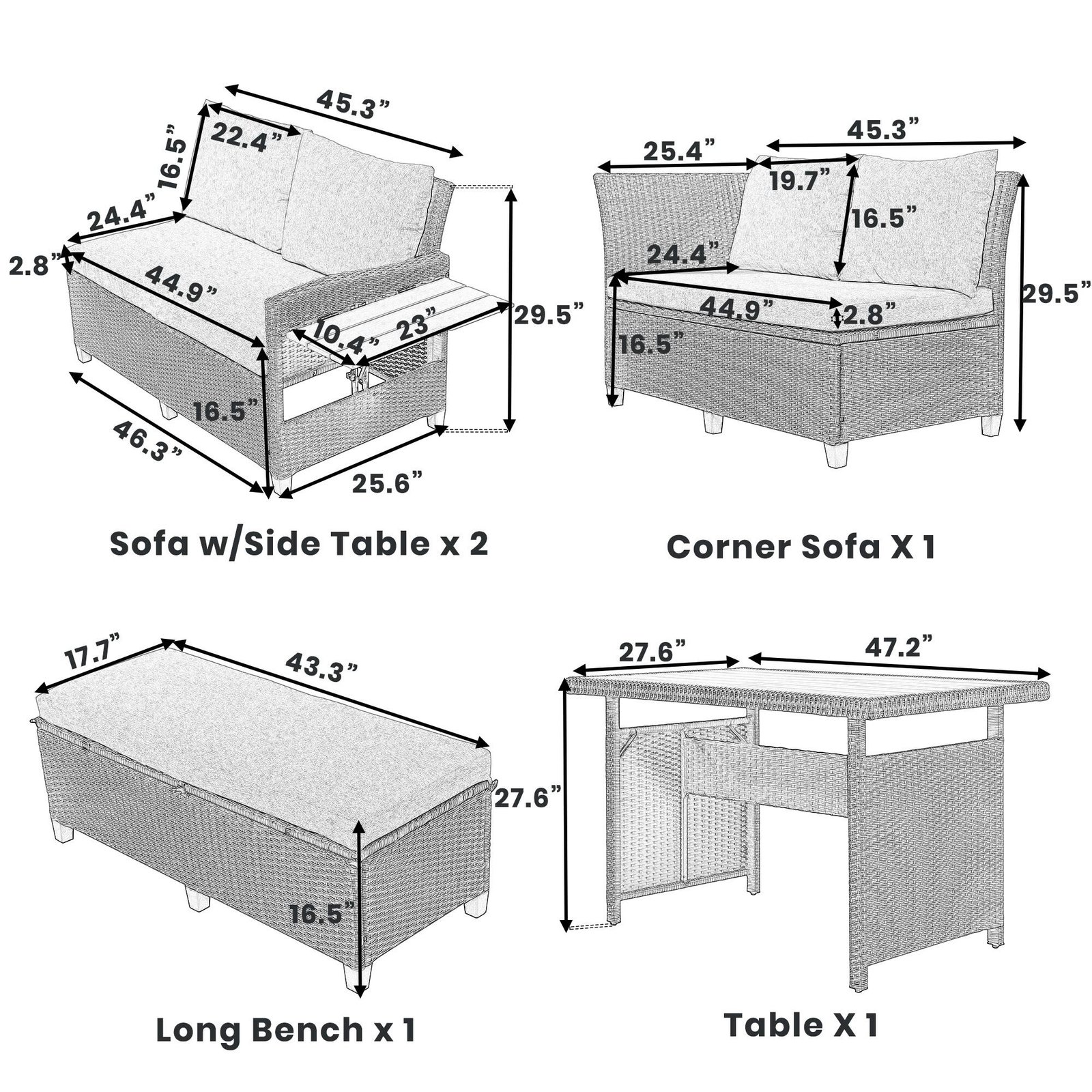 5-Piece L-Shaped Garden Furniture with Extendable Side Tables & Dining Table by Leisure Zone - Image 18