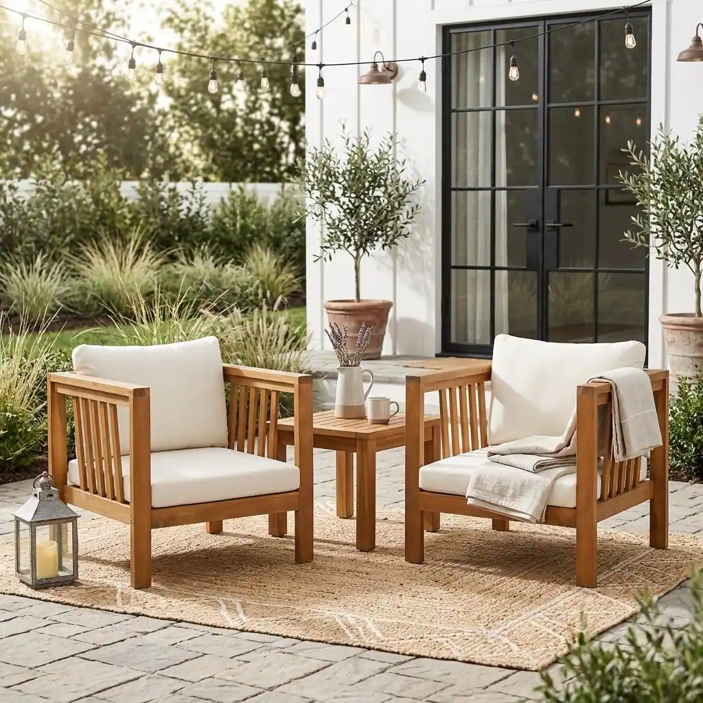 Outdoor Acacia Club Chair with Square Arms by Leisure Zone - Image 5