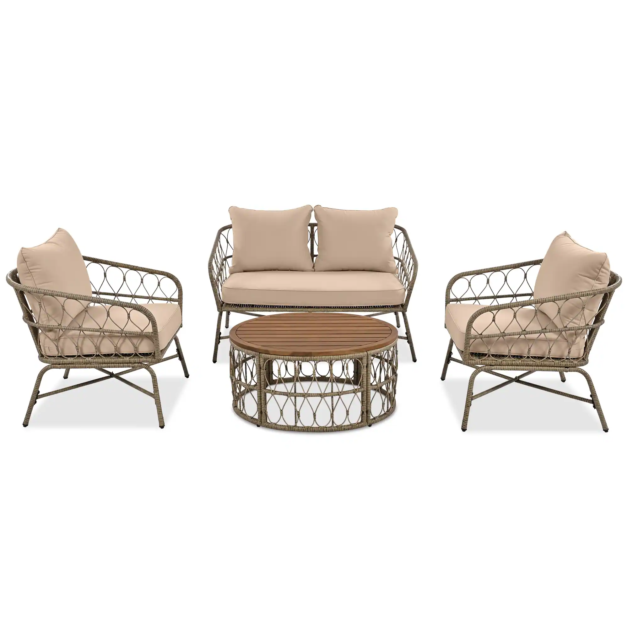 Stylish and Comfortable 4-Person Outdoor Seating Group with Coffee Table by Leisure Zone - Beige - Image 2