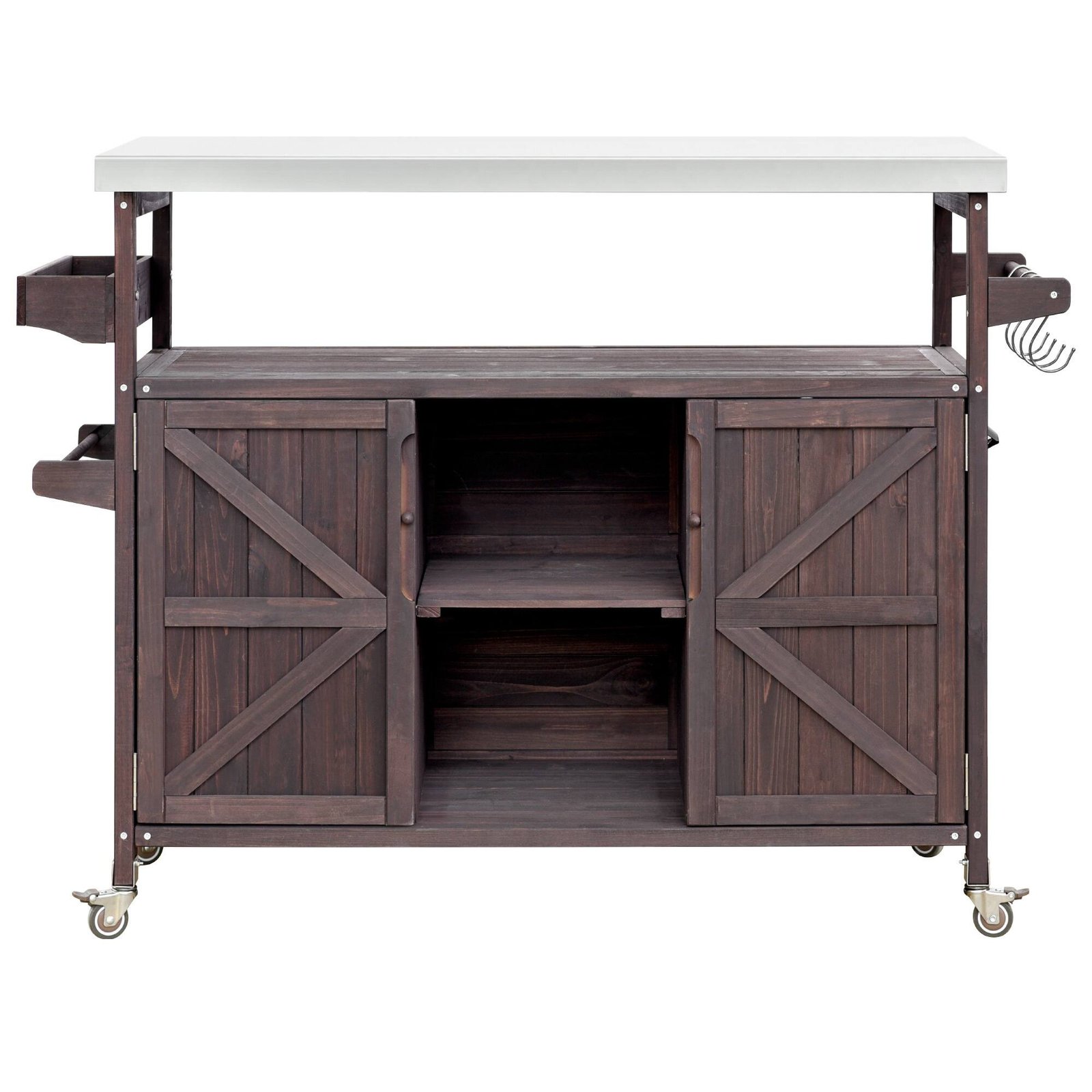 Farmhouse Solid Wood Outdoor Kitchen Island with Rolling Bar Cart & Storage Cabinet by Leisure Zone - Image 25