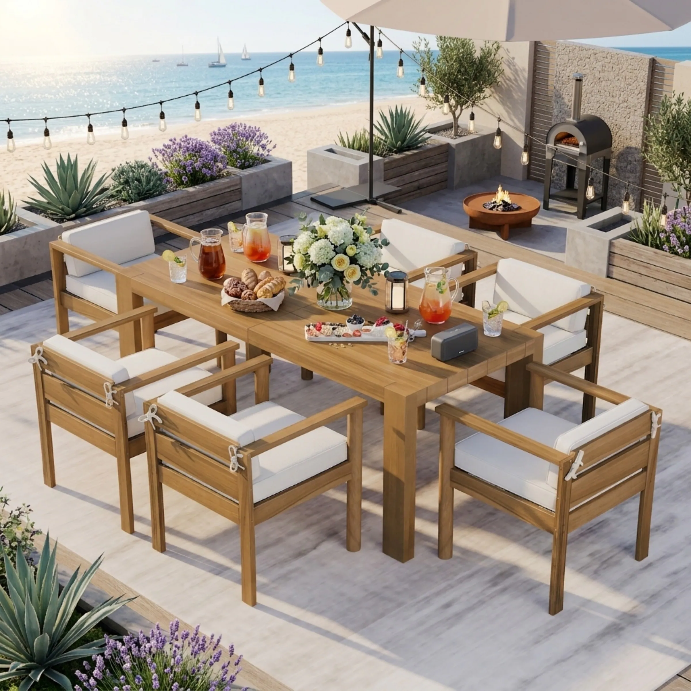 7-Piece Outdoor Acacia Wood Patio Dining Set for 6 by Leisure Zone - Image 2