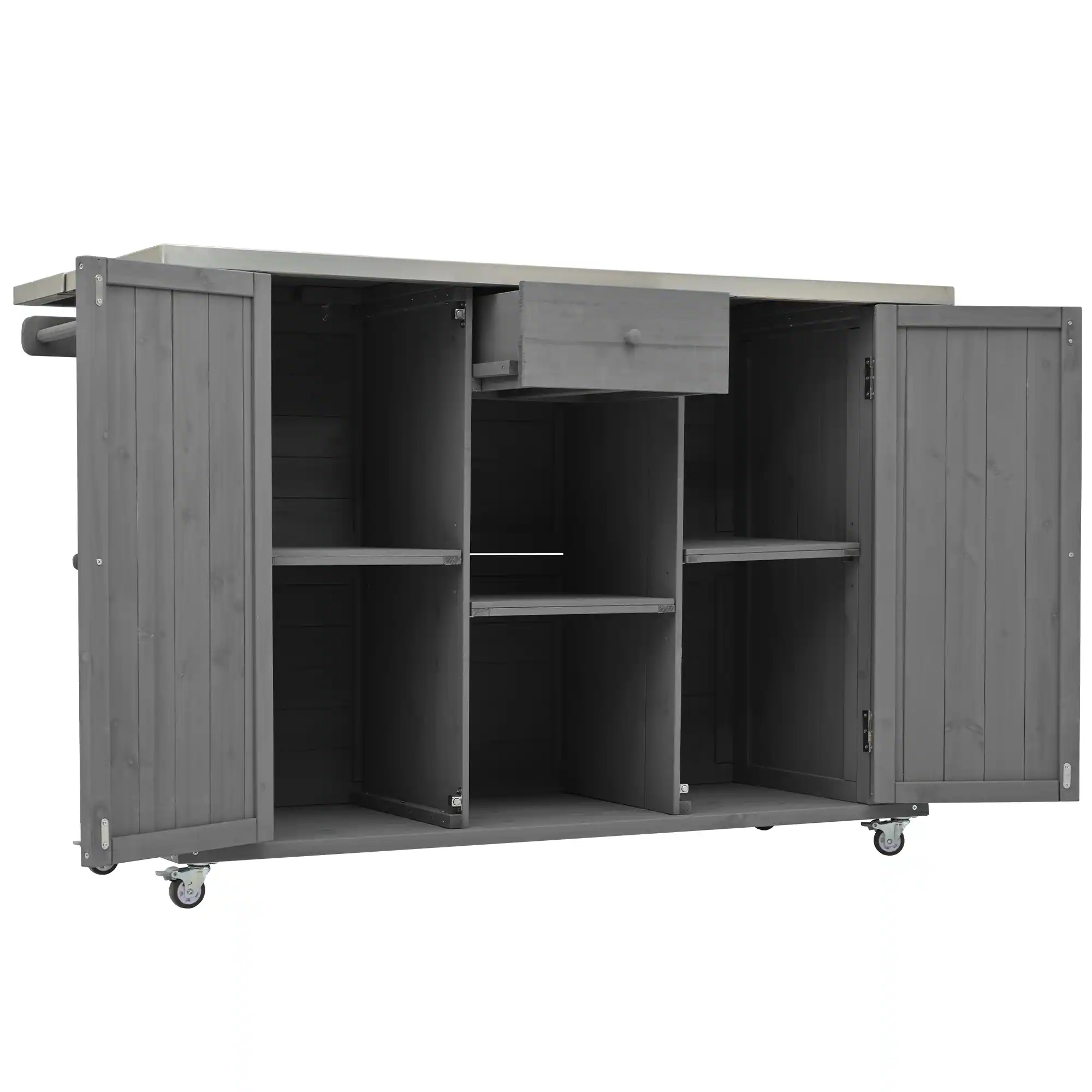 Outdoor Kitchen Island with Foldable Stainless Steel Countertop & Storage by Leisure Zone - Image 13
