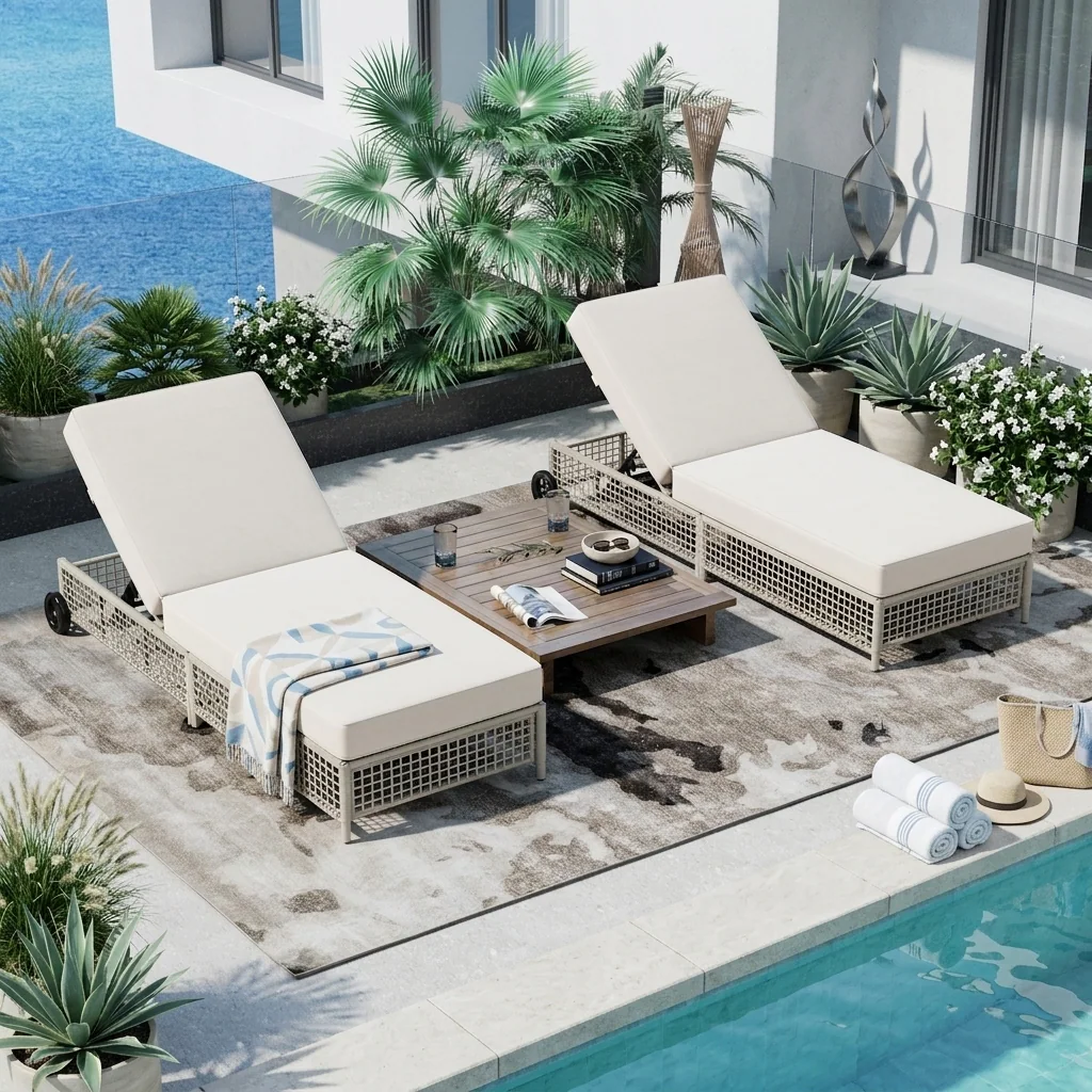 Luxurious Rattan Outdoor Lounge Chair Set of 2 by Leisure Zone