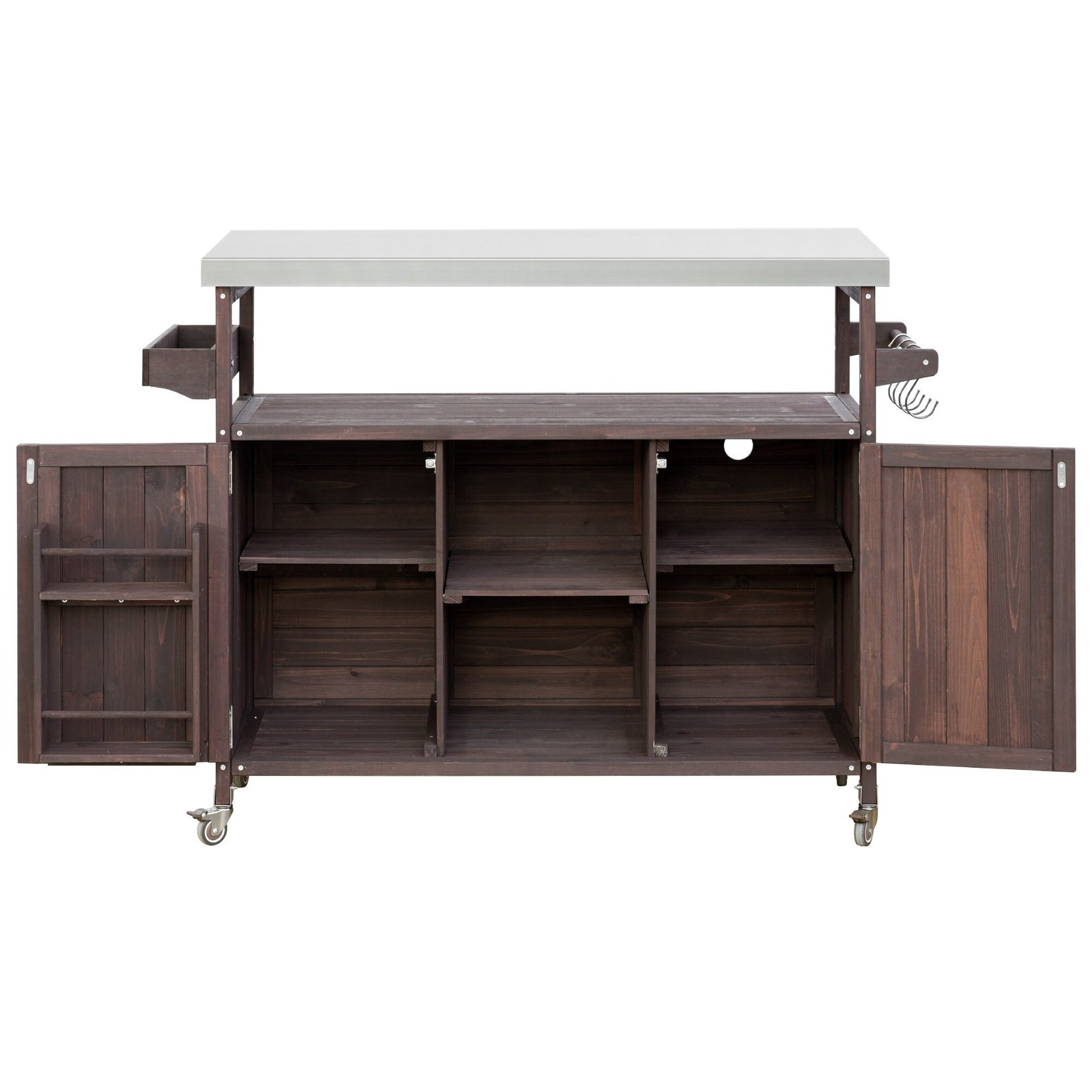 Farmhouse Solid Wood Outdoor Kitchen Island with Rolling Bar Cart & Storage Cabinet by Leisure Zone - Image 27