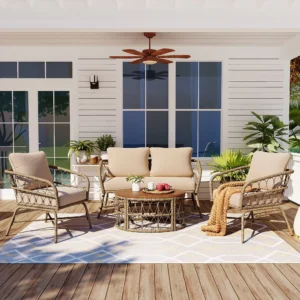 Stylish and Comfortable 4-Person Outdoor Seating Group with Coffee Table by Leisure Zone - Beige