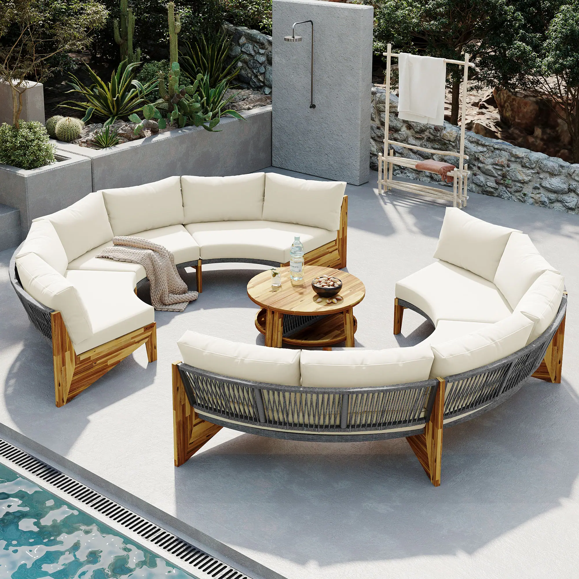 6-Person Outdoor Seating Group with Cushions and Coffee Table by Leisure Zone - Image 2
