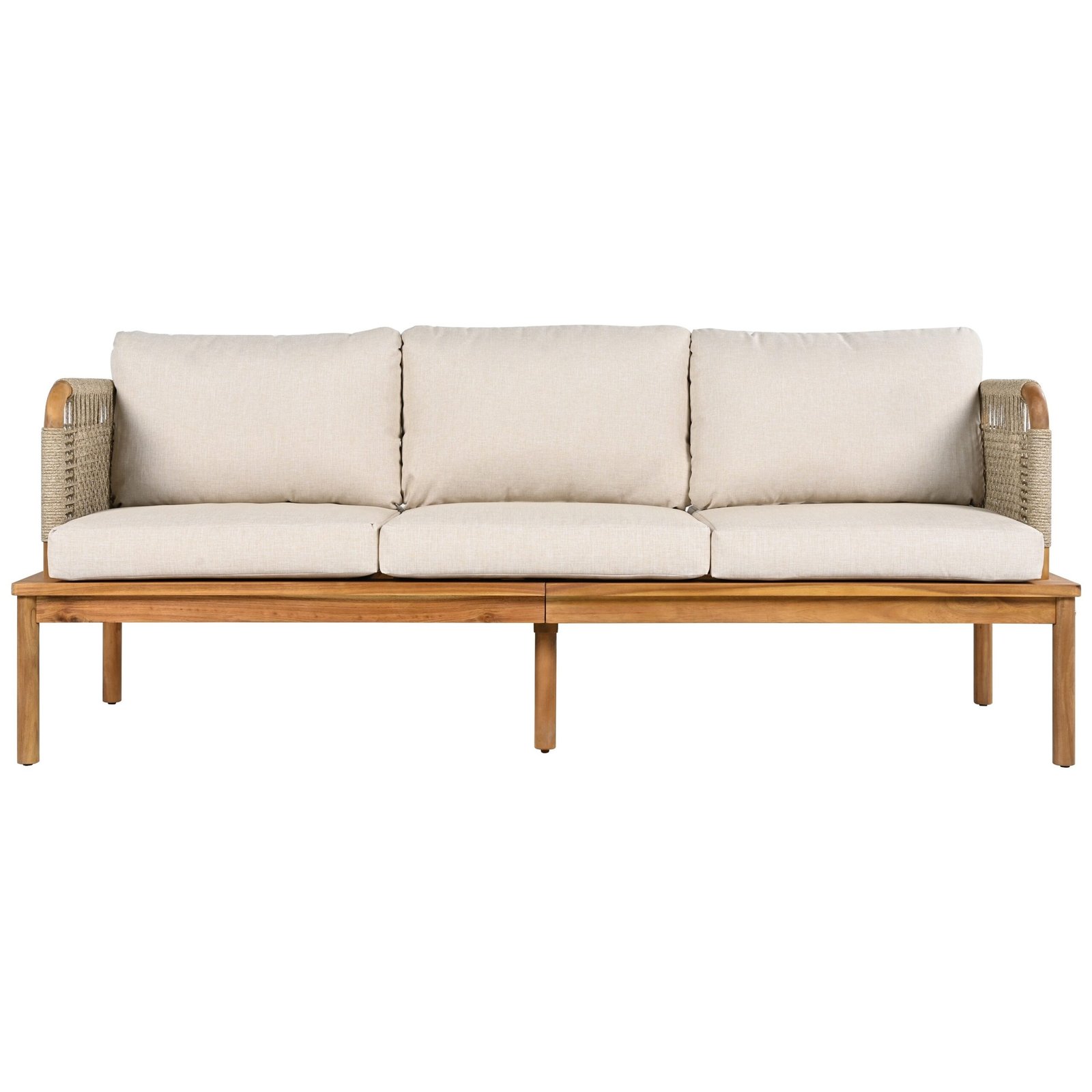 Acacia Wood Patio Sofa Set with Handwoven Rope Arms by Leisure Zone - Image 19
