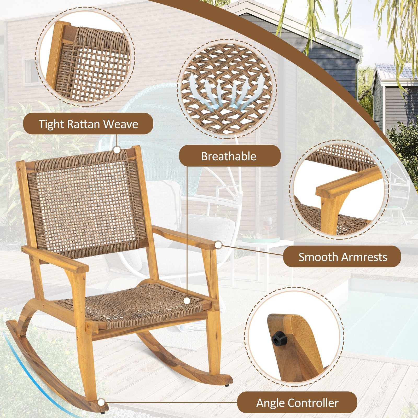 Comfortable Garden Porch Rocking Chairs(Set of 2) by Leisure Zone - Image 6