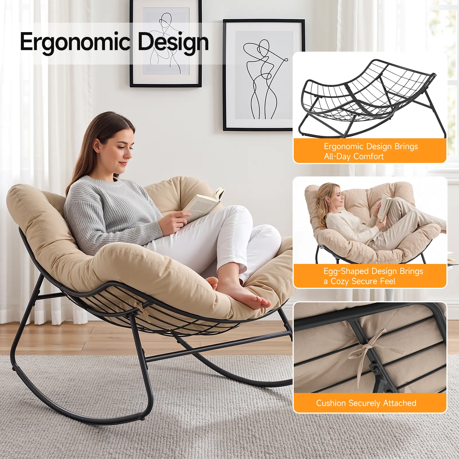 Oversized Blue Papasan Rocking Chair with Cushions for Indoor & Outdoor - Image 10