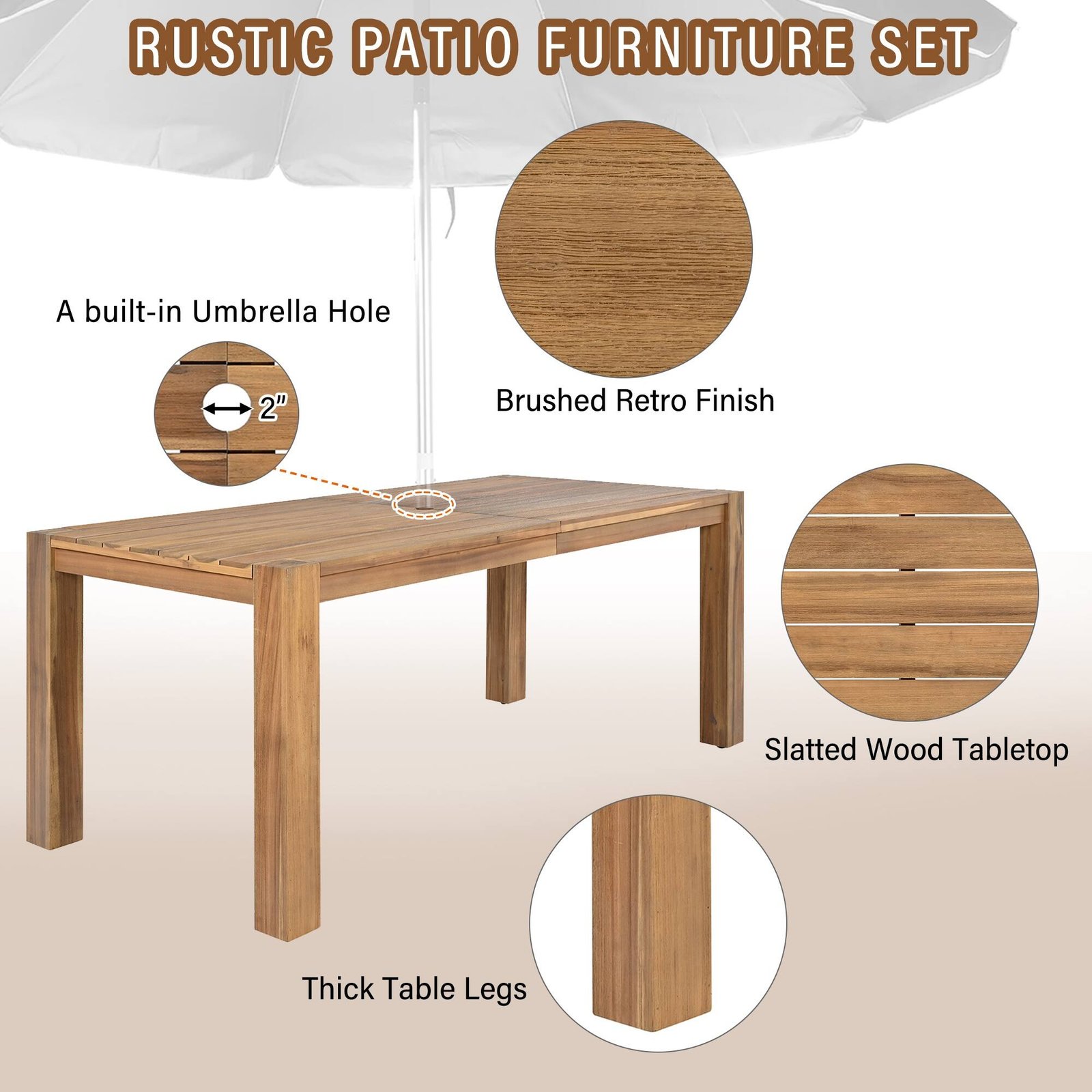 Acacia Wood Patio Table & Chairs with Cushions by Leisure Zone - Image 10