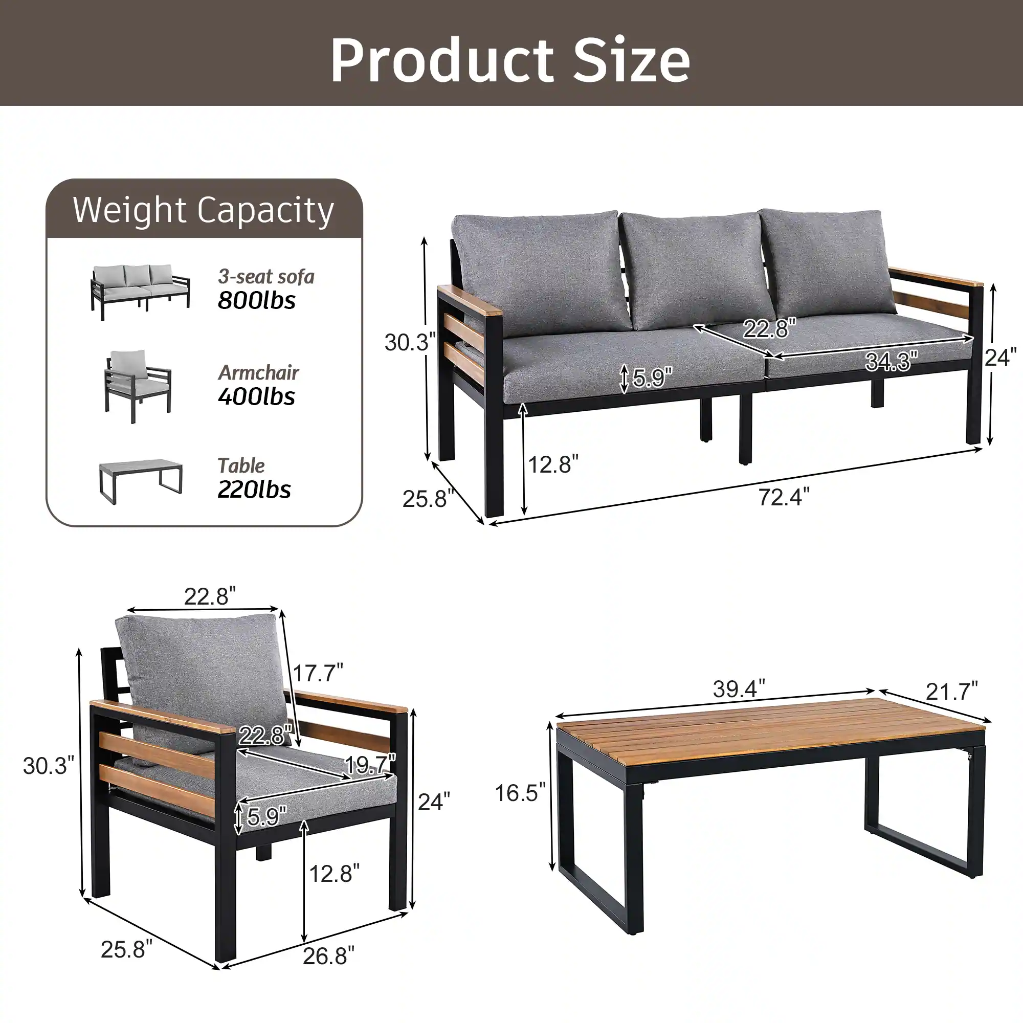4-Piece Outdoor Patio Conversation Set with A Coffee Table by Leisure Zone - Image 19