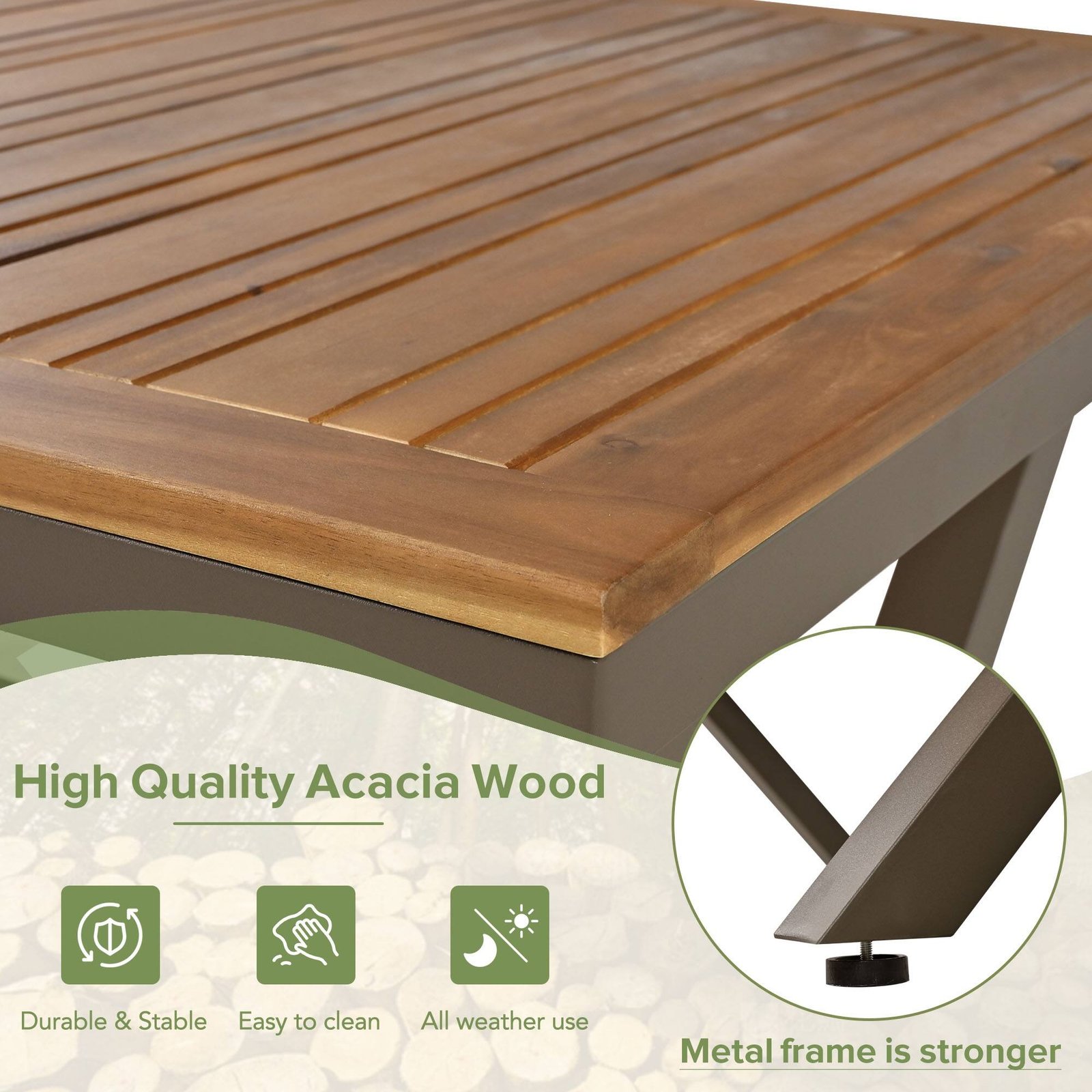 7-Piece Patio Dining Set with Acacia Wood Table and Ergonomically Designed Chairs by Leisure Zone - Image 10