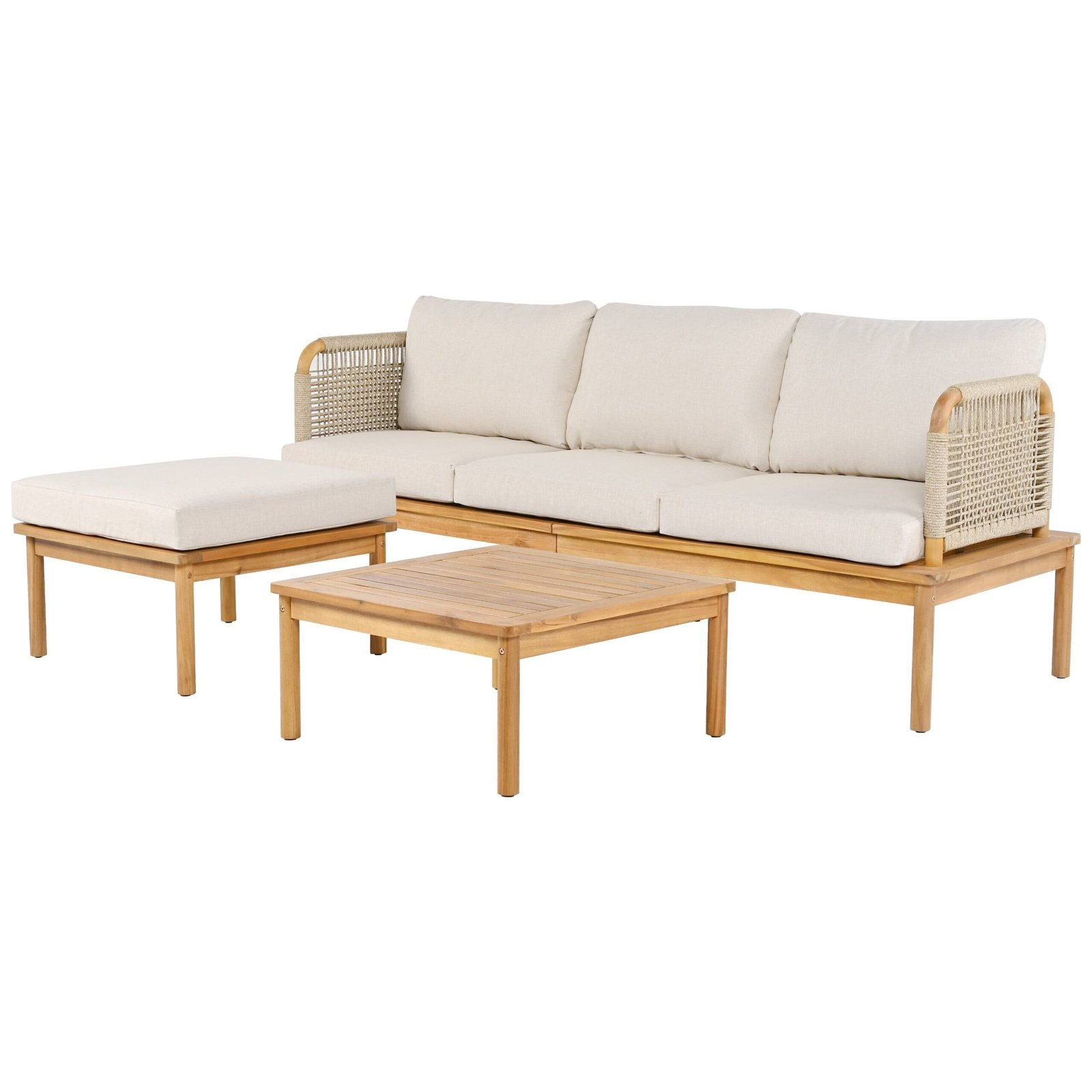 Acacia Wood Patio Sofa Set with Handwoven Rope Arms by Leisure Zone - Image 18