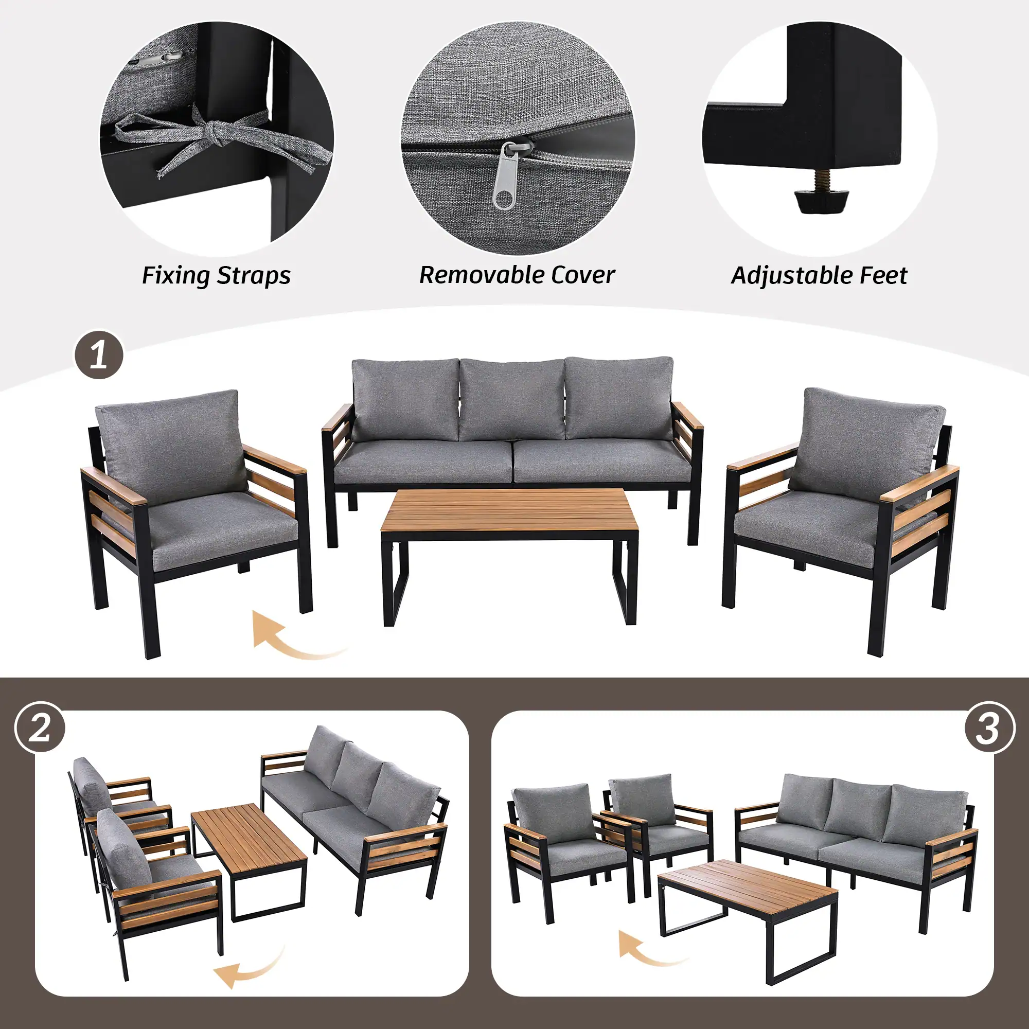 4-Piece Outdoor Patio Conversation Set with A Coffee Table by Leisure Zone - Image 18