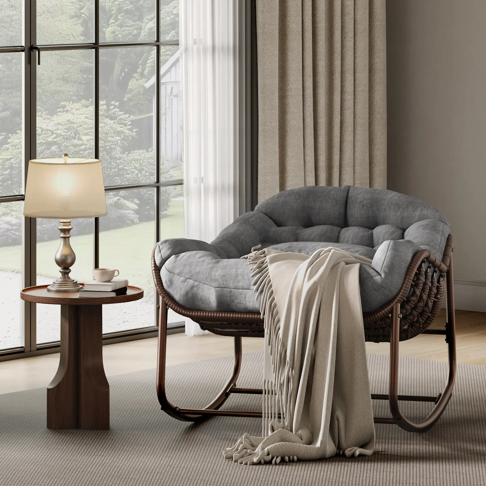 Oversized Rocking Papasan Egg Chair Grey Brown - Image 3