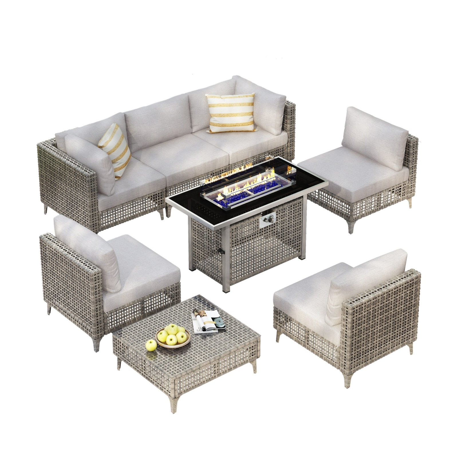 8-Piece Outdoor Patio Furniture Set with 60,000 BTU Propane Fire Pit Table by Leisure Zone - Image 3