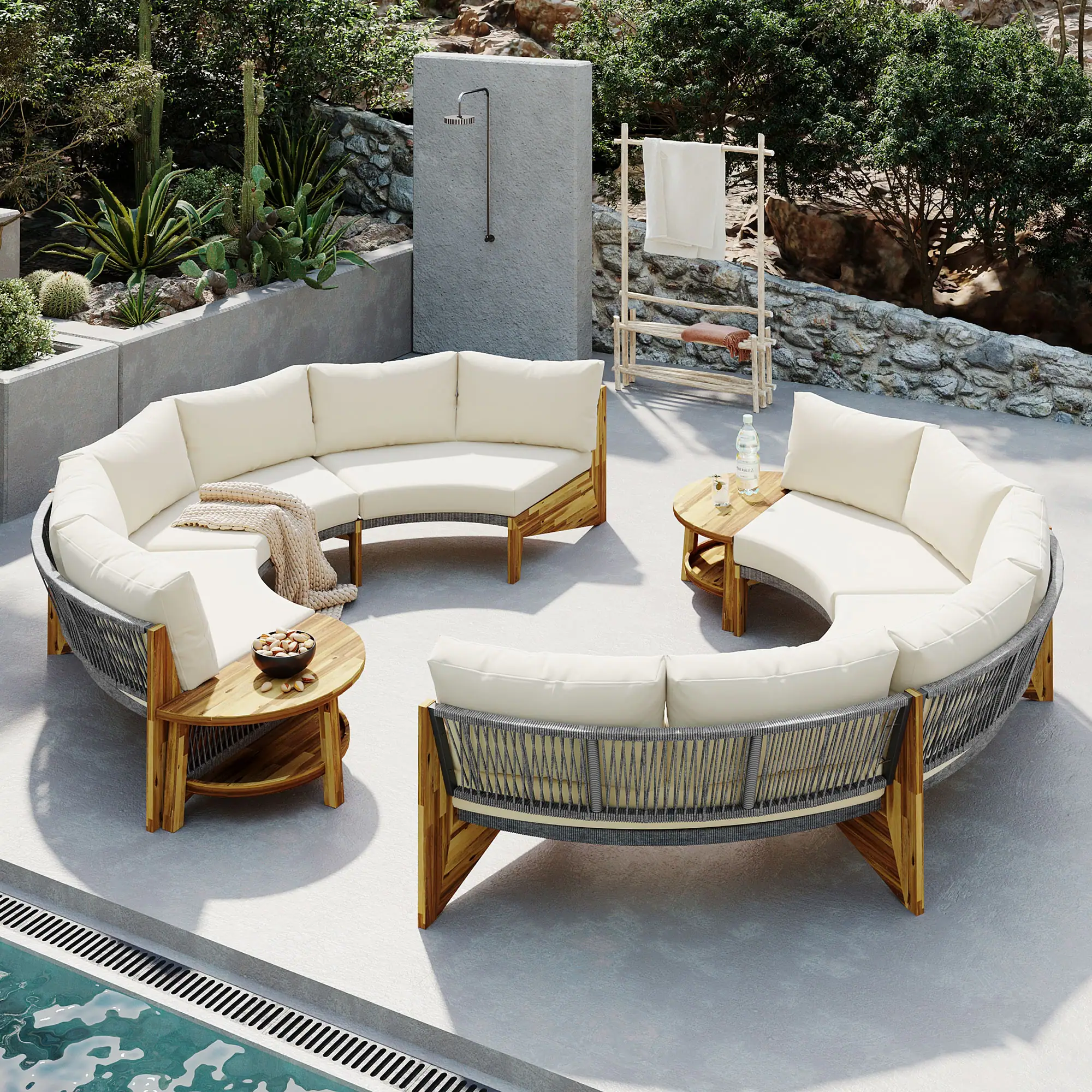 6-Person Outdoor Seating Group with Cushions and Coffee Table by Leisure Zone