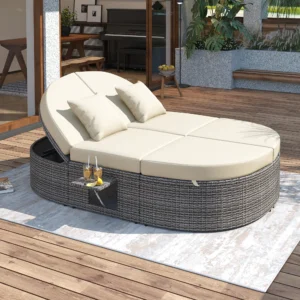 Outdoor Sun Bed Patio 2-Person Daybed with Cushions and Pillows by Leisure Zone