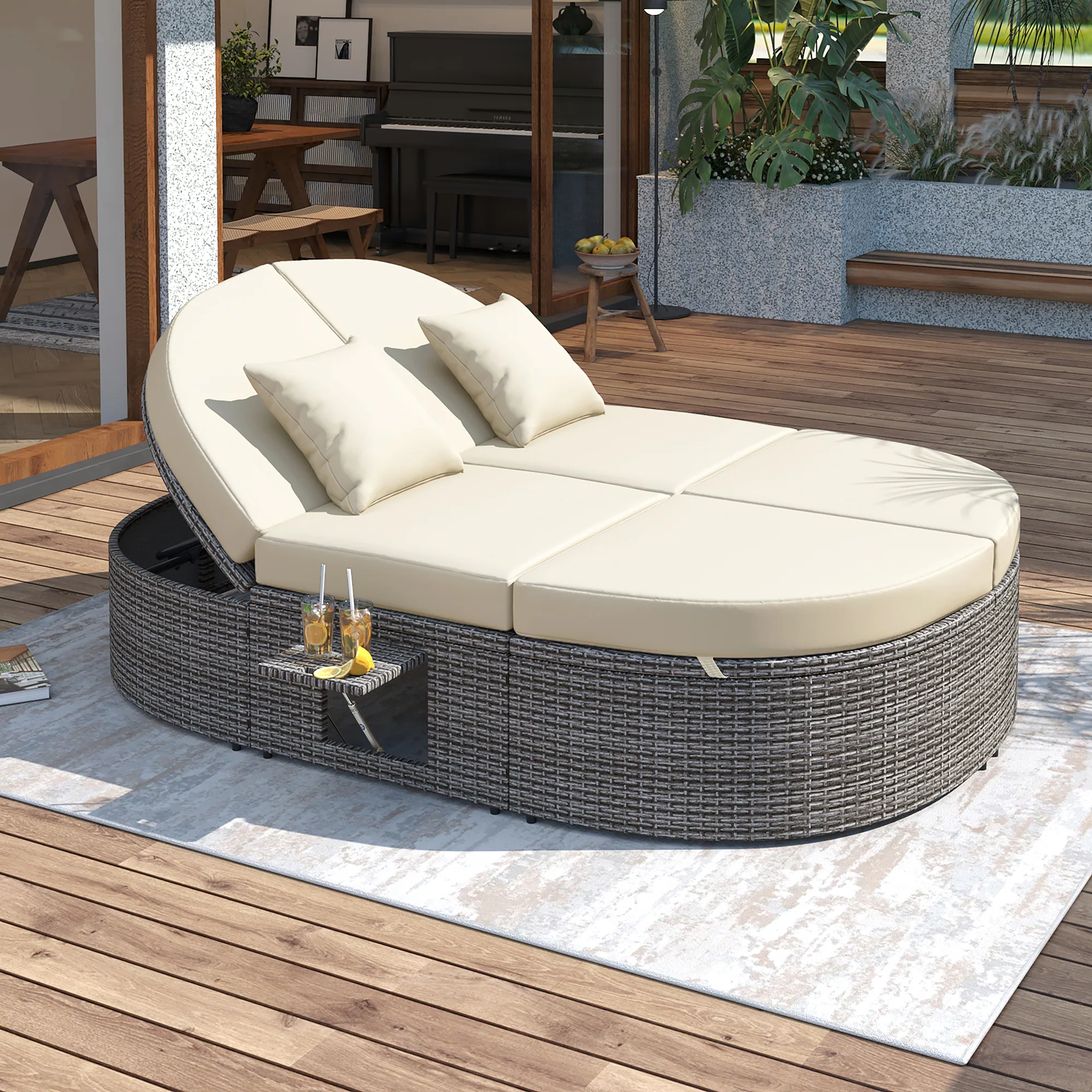 Outdoor Sun Bed Patio 2-Person Daybed with Cushions and Pillows by Leisure Zone