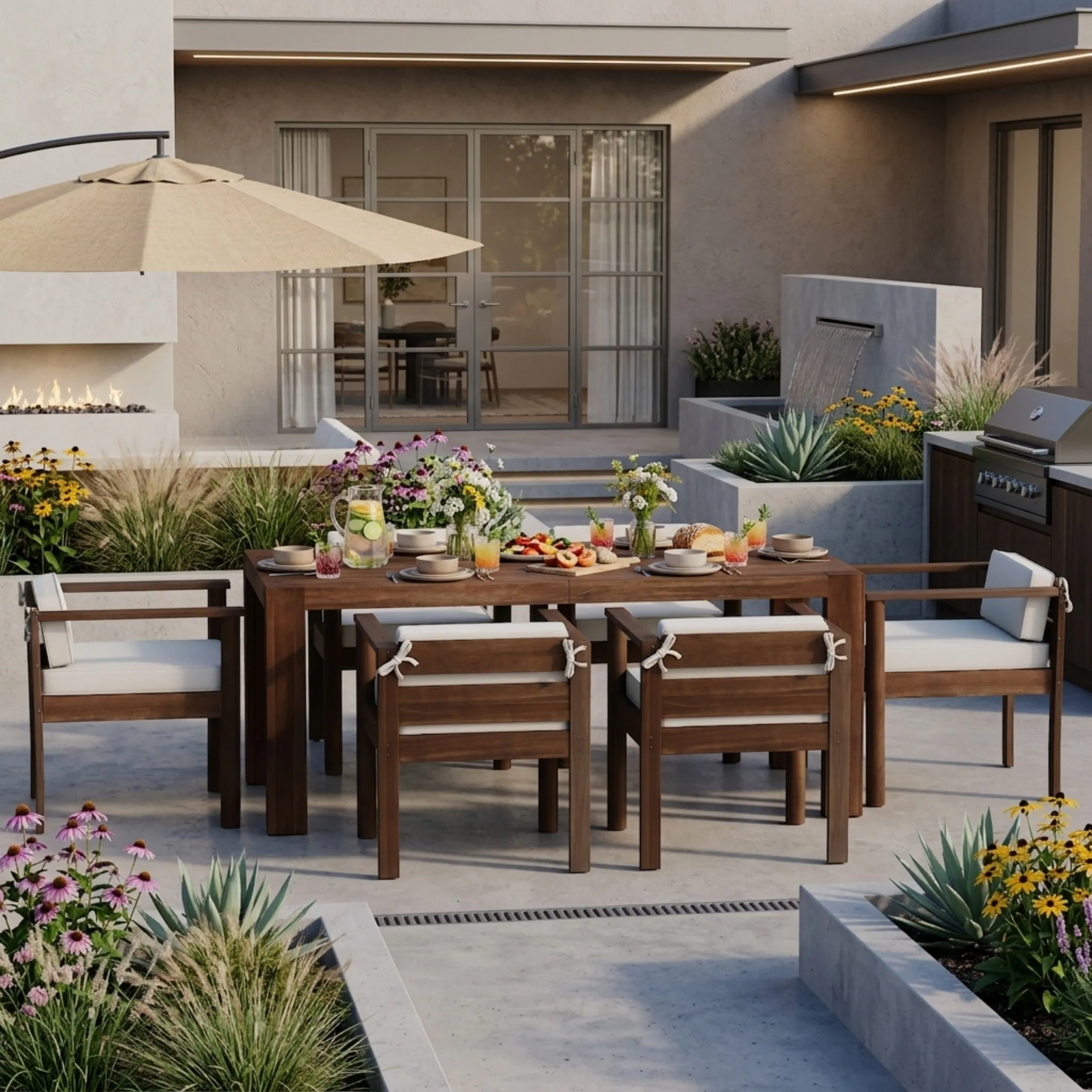 7-Piece Outdoor Acacia Wood Patio Dining Set for 6 by Leisure Zone - Image 11