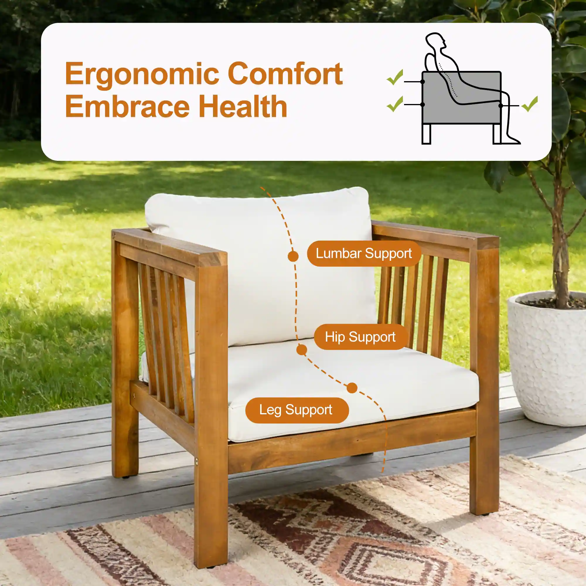 Outdoor Acacia Club Chair with Square Arms by Leisure Zone - Image 12