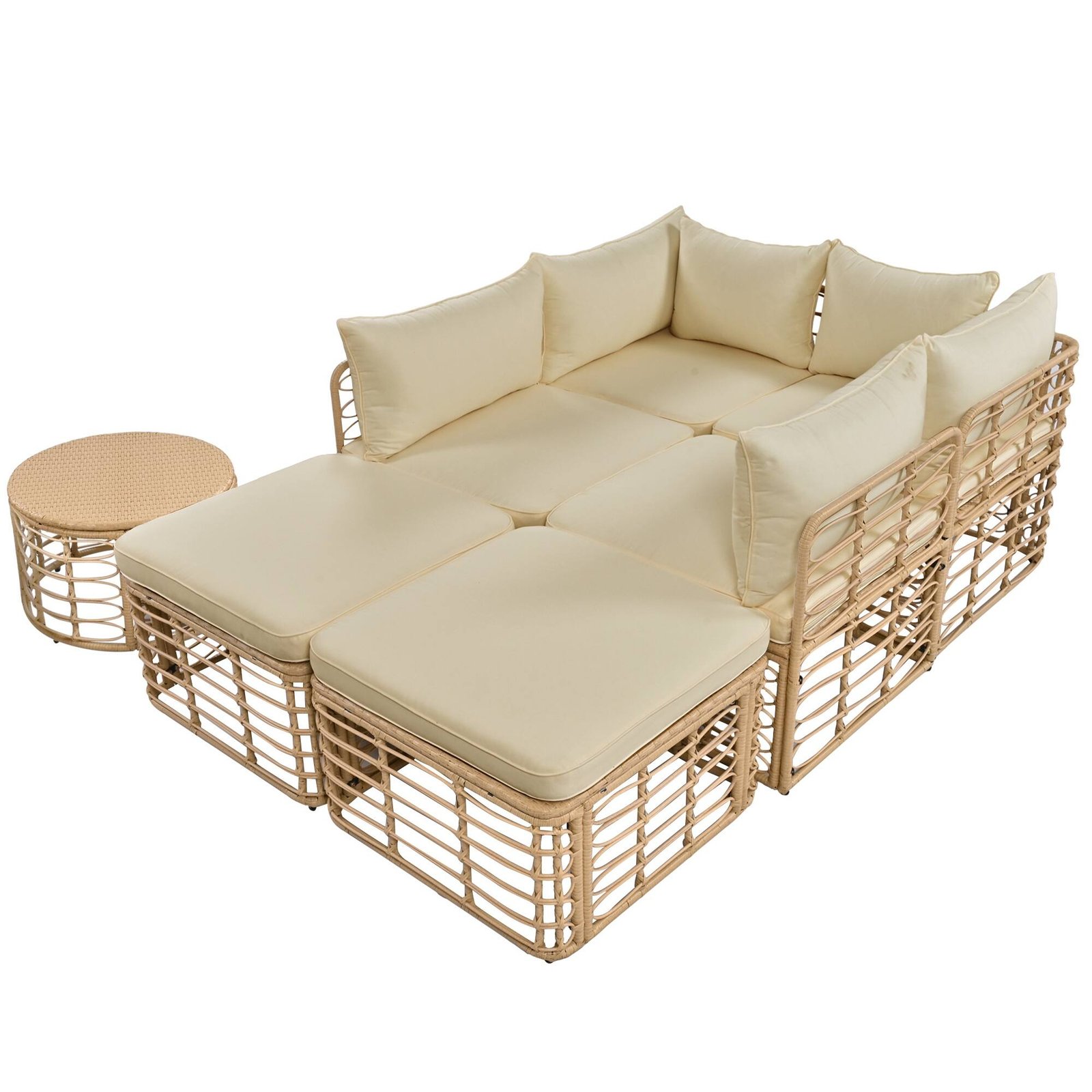 7-Piece Modular All-Weather Rattan Sectional Set with Round Woven Coffee Table by Leisure Zone - Image 16