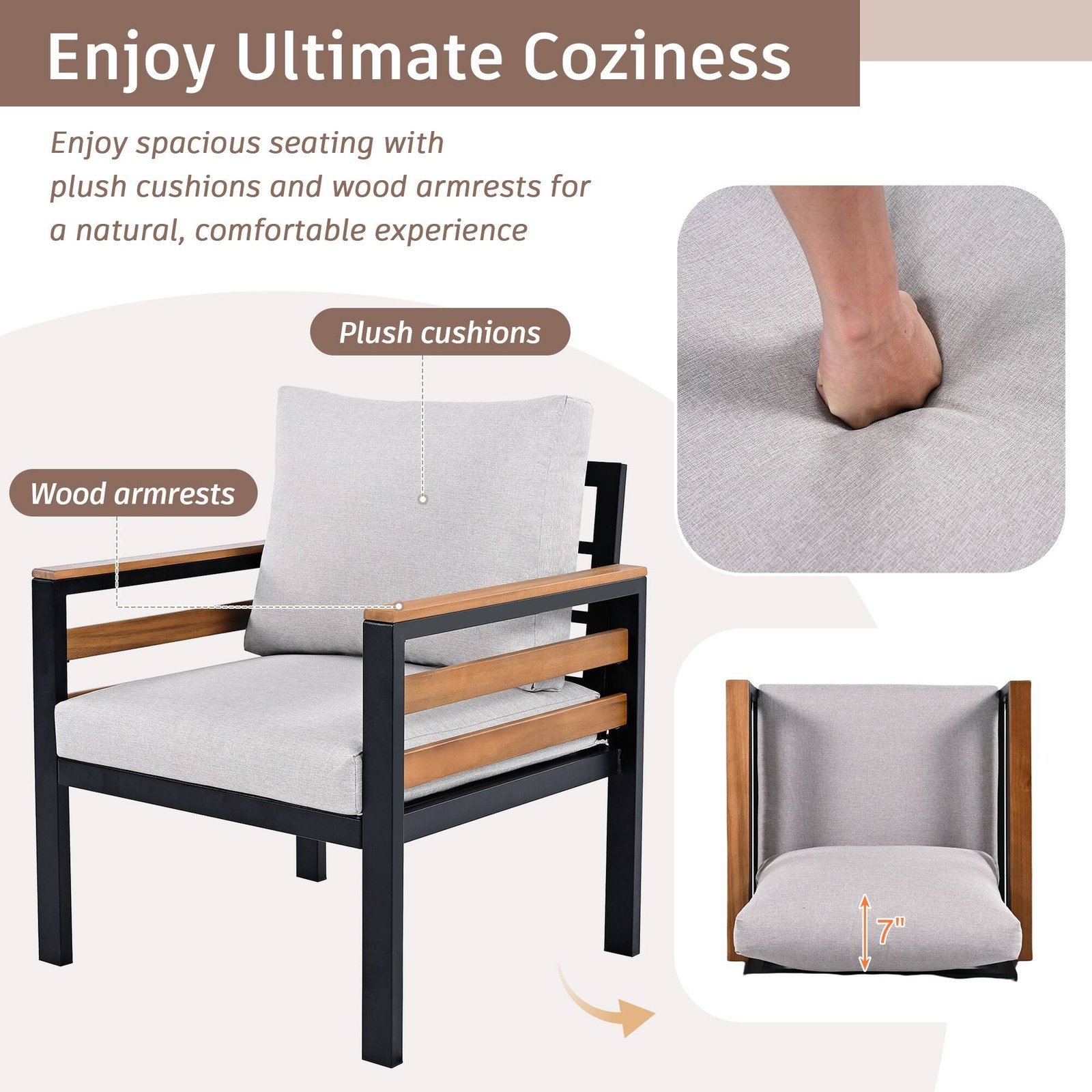 4-Piece Outdoor Patio Conversation Set with A Coffee Table by Leisure Zone - Image 10
