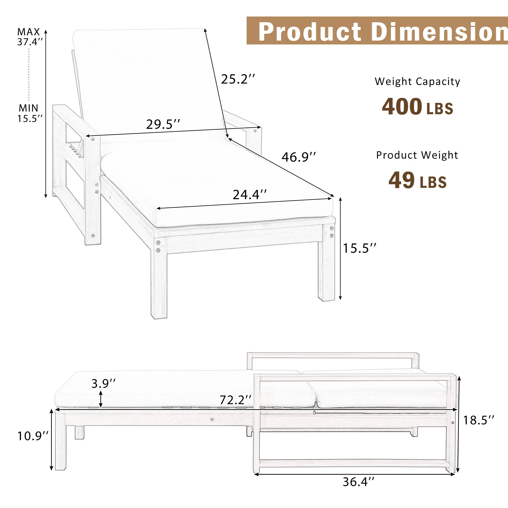 Outdoor Lounge Chair with 5-Position Adjustable Backrest by Leisure Zone - Image 12
