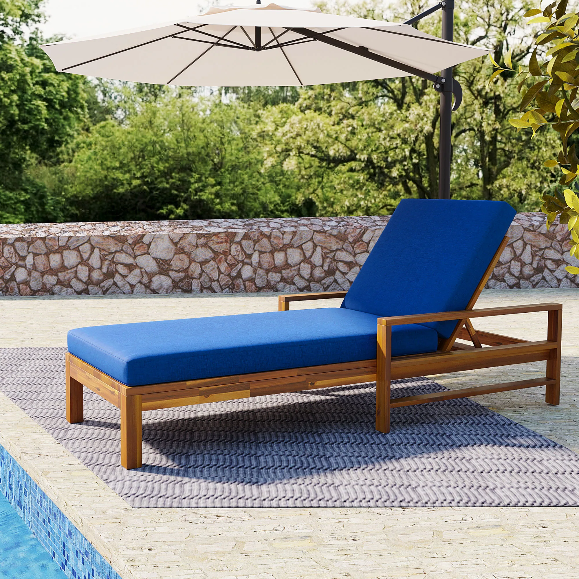 Acacia Wood Outdoor Chaise Lounge Chair with Adjustable Backrest by Leisure Zone - Image 12