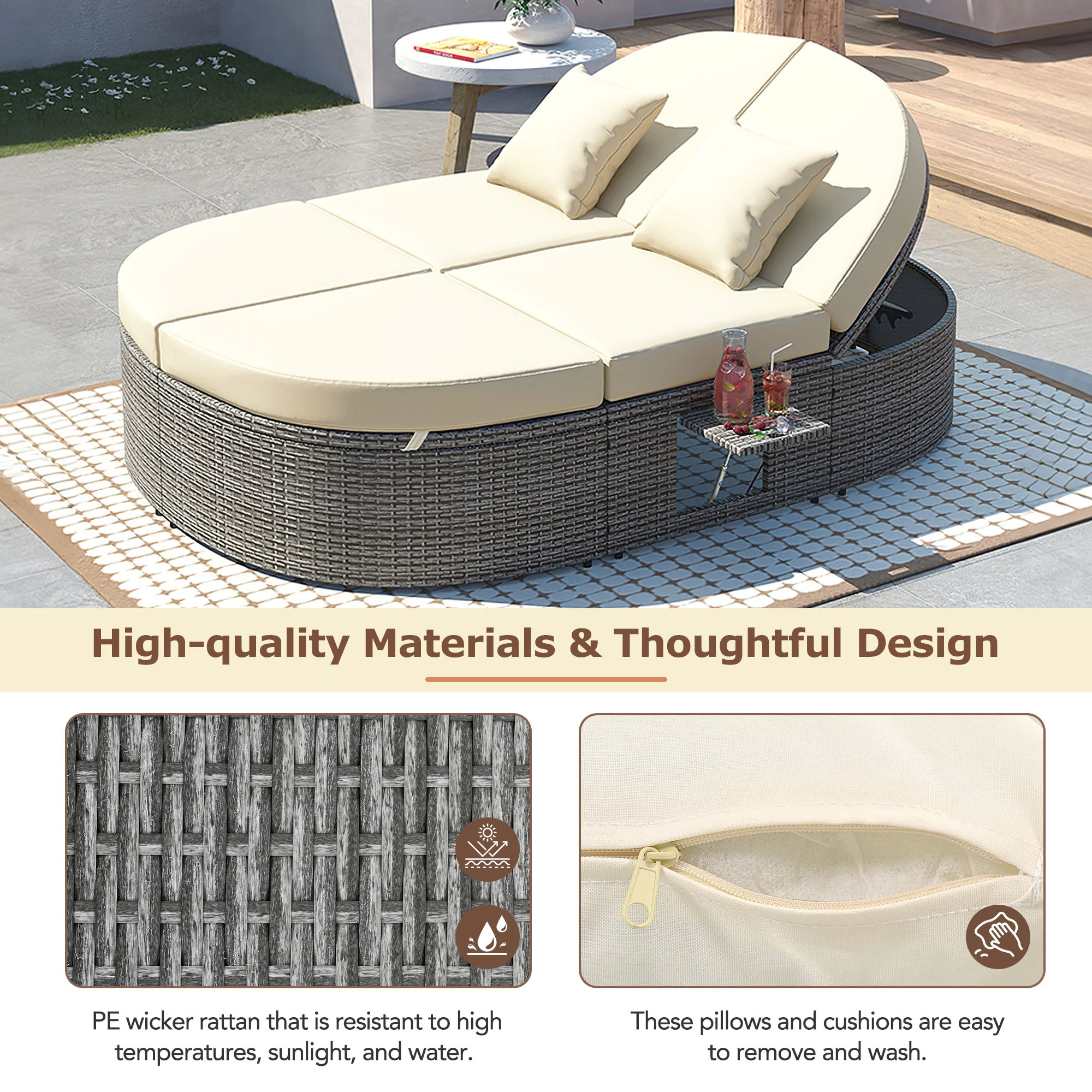 Outdoor Sun Bed Patio 2-Person Daybed with Cushions and Pillows by Leisure Zone - Image 7