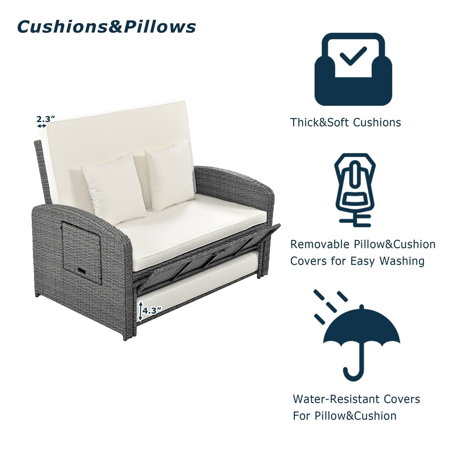 2-Person Reclining Daybed with Adjustable Back & Cushions by Leisure Zone - Image 6