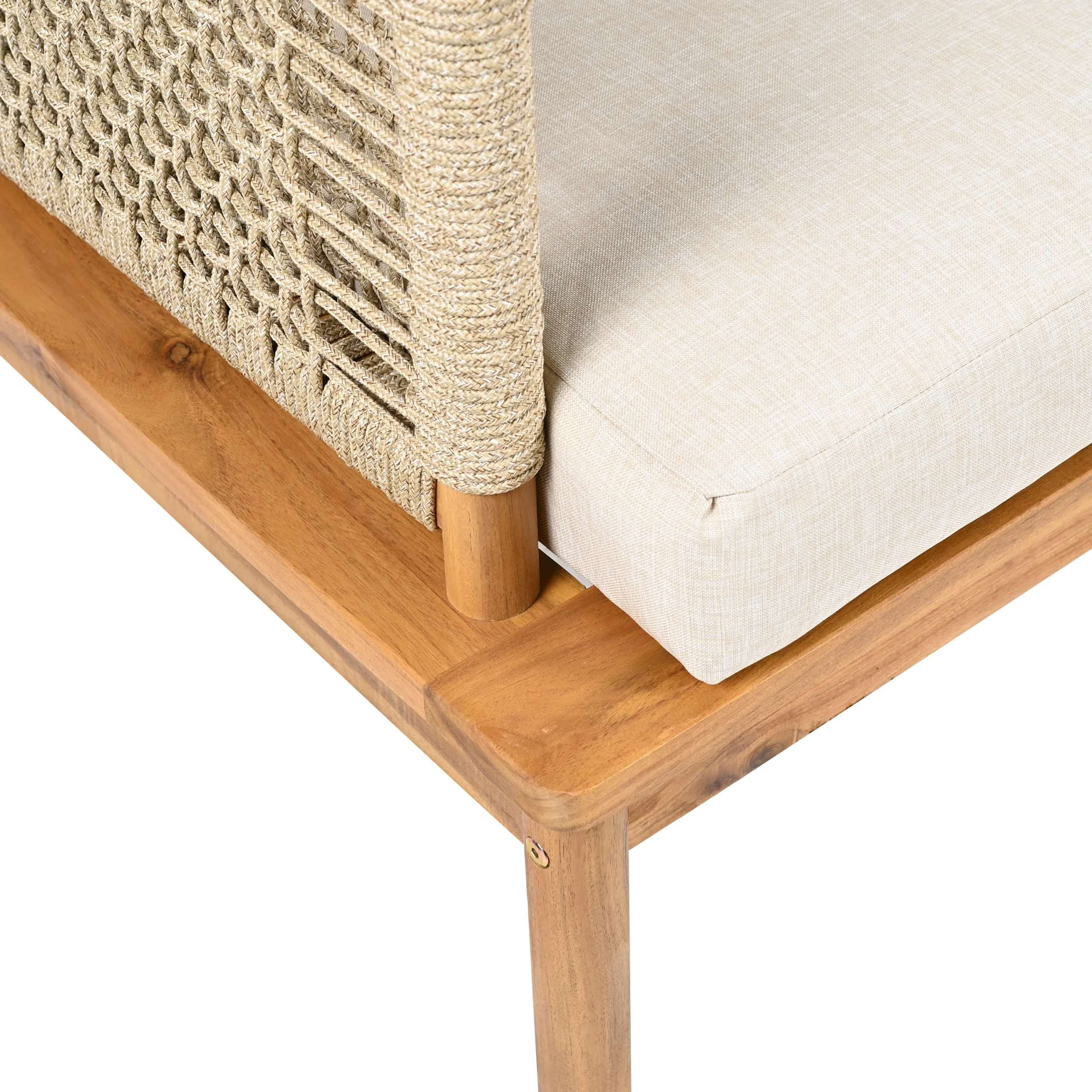 Acacia Wood Patio Sofa Set with Handwoven Rope Arms by Leisure Zone - Image 30