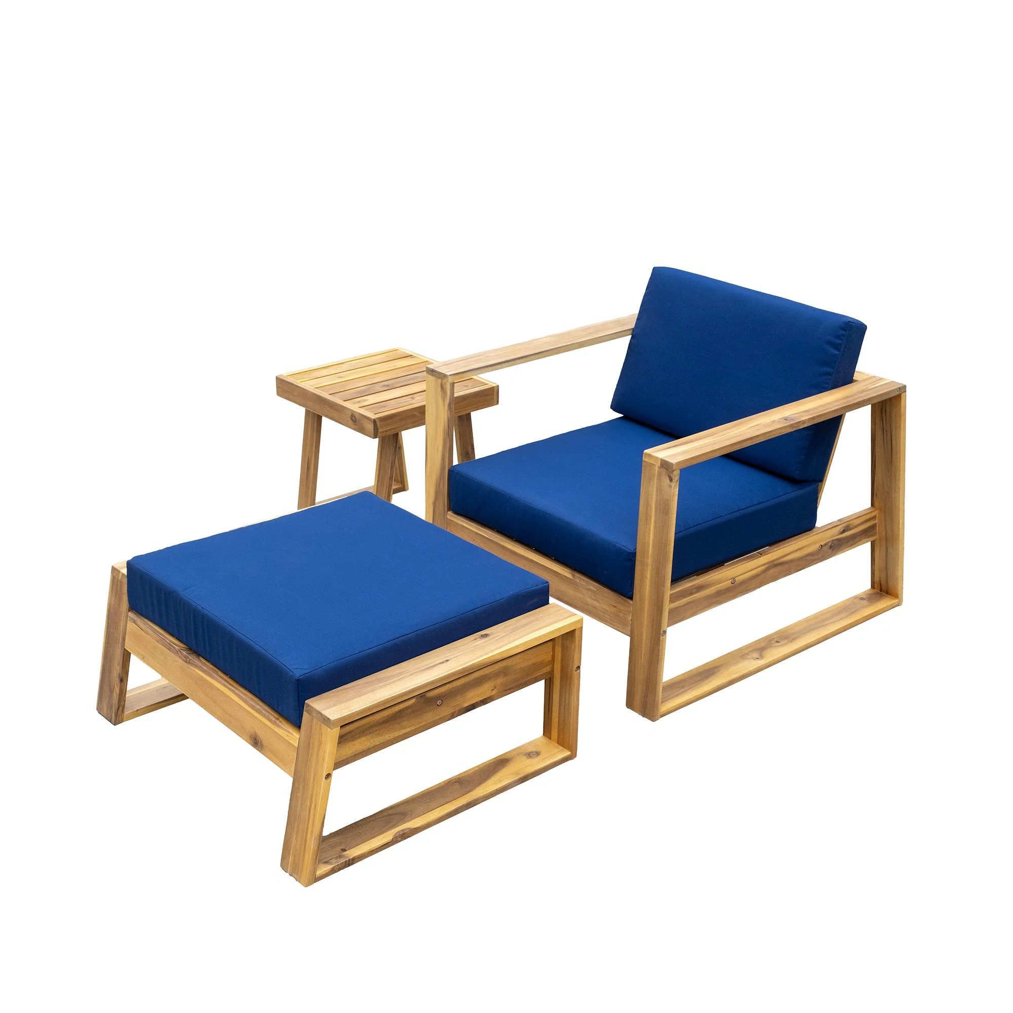 3-Piece Acacia Wood Outdoor Lounge Set with Ottoman and Side Table by Leisure Zone - Image 11