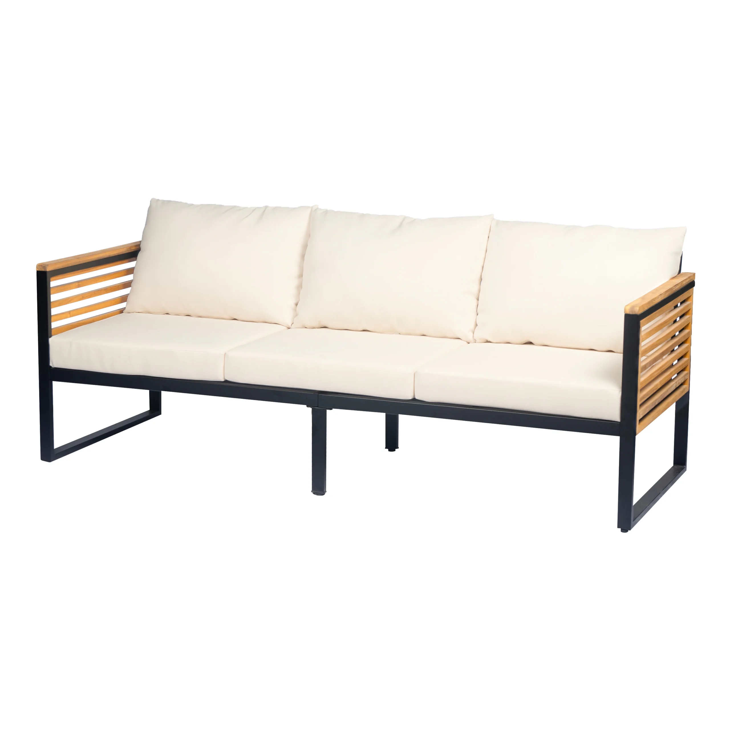 Acacia Wood & Metal Outdoor Sofa Set with High Back Cushions, Ottoman & Coffee Table by Leisure Zone - Image 4