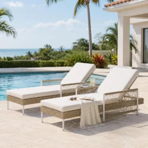 Outdoor PE Rattan Chaise Lounge with Adjustable Recliner by Leisure Zone